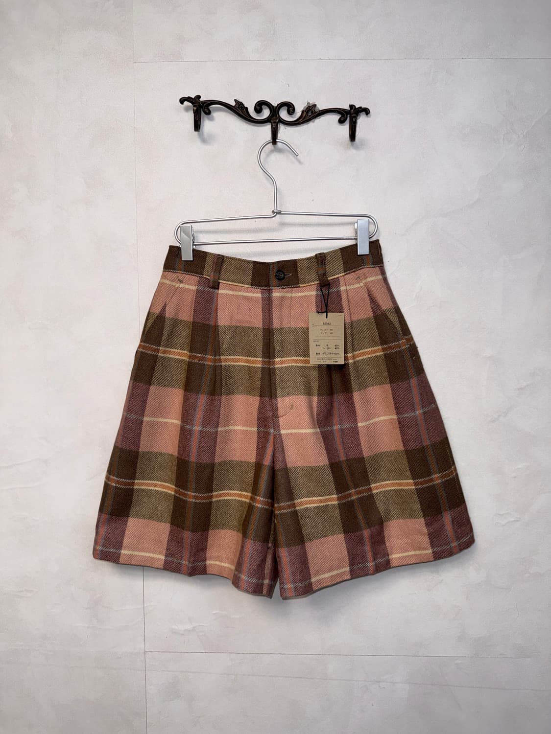 Pink brown wool check bermuda shorts 상품이미지1