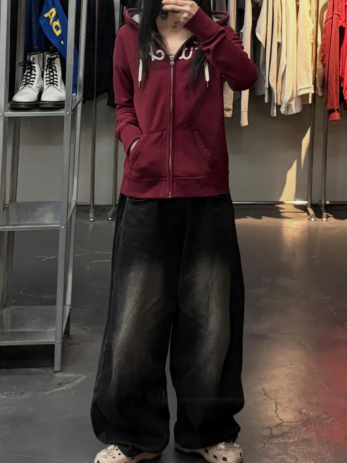 아베크롬비 y2k 버건디 슬림핏 후드집업 A3704 상품이미지1