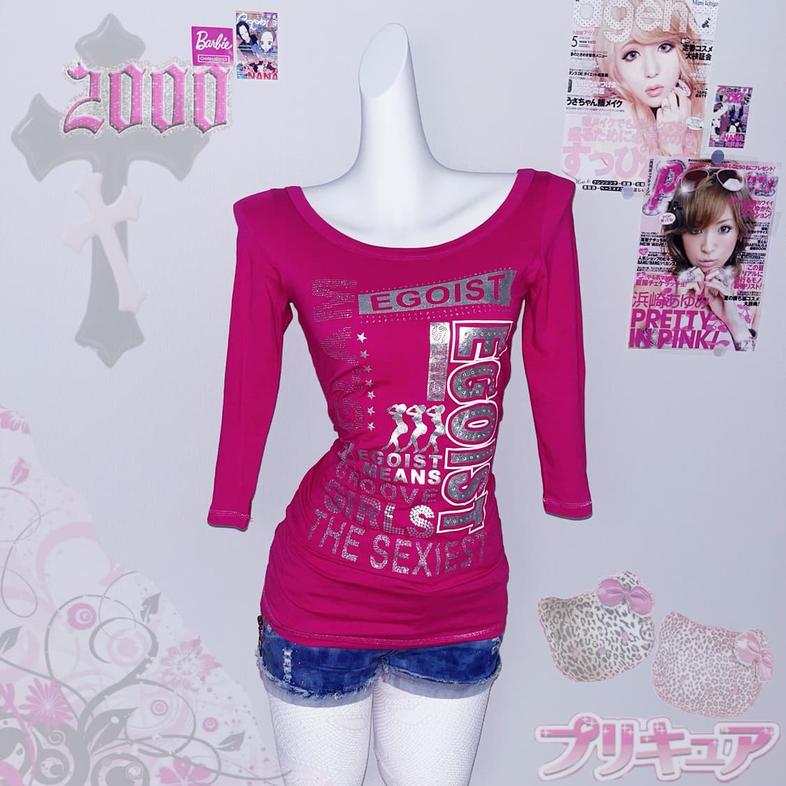 EGOIST 핫핑크 백스트랩 와투케 갸루 대장템  상품이미지2