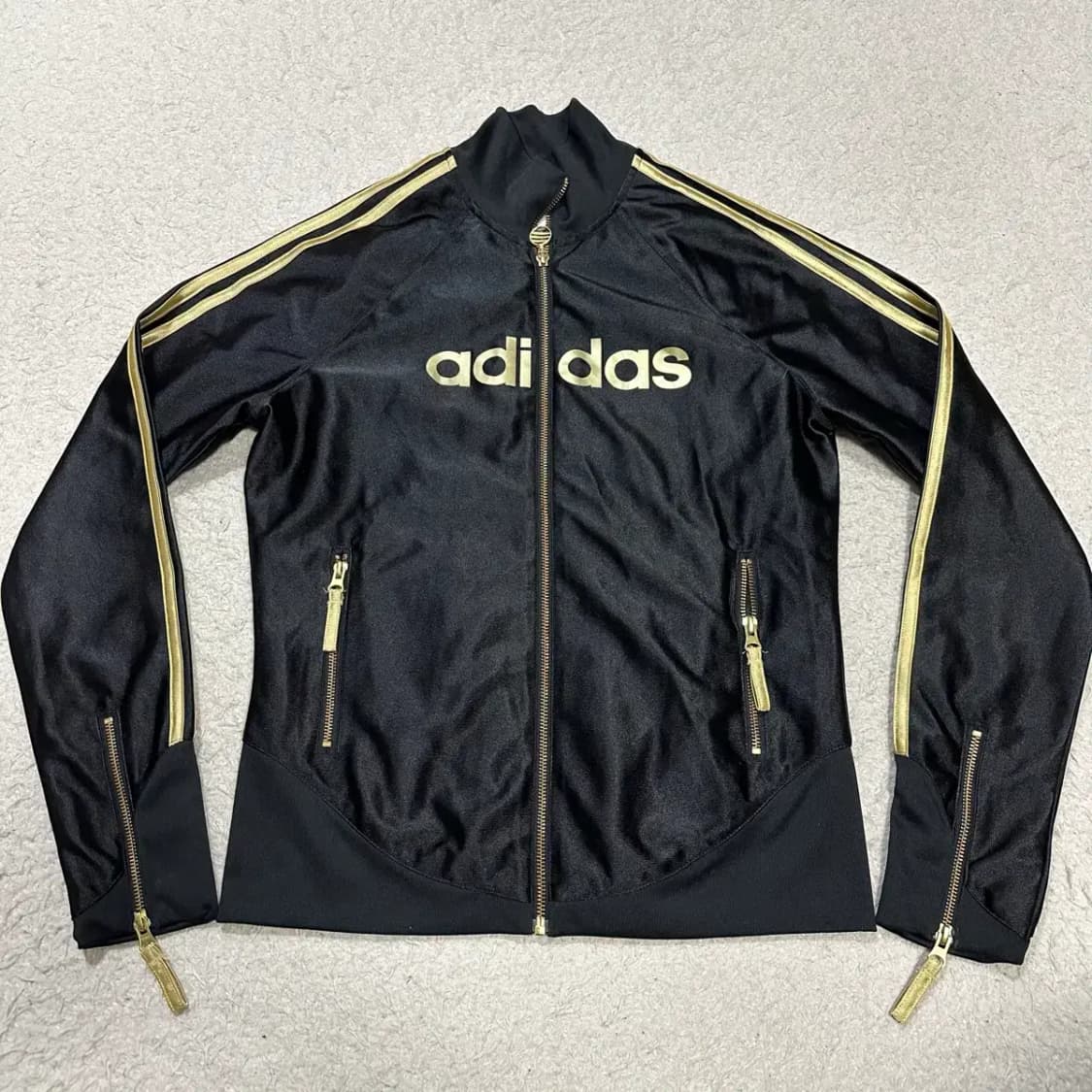 아디다스 블랙/골드 삼선 트랙탑 져지 여성 xl 상품이미지1