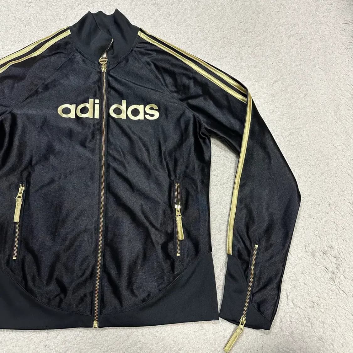 아디다스 블랙/골드 삼선 트랙탑 져지 여성 xl 상품이미지2