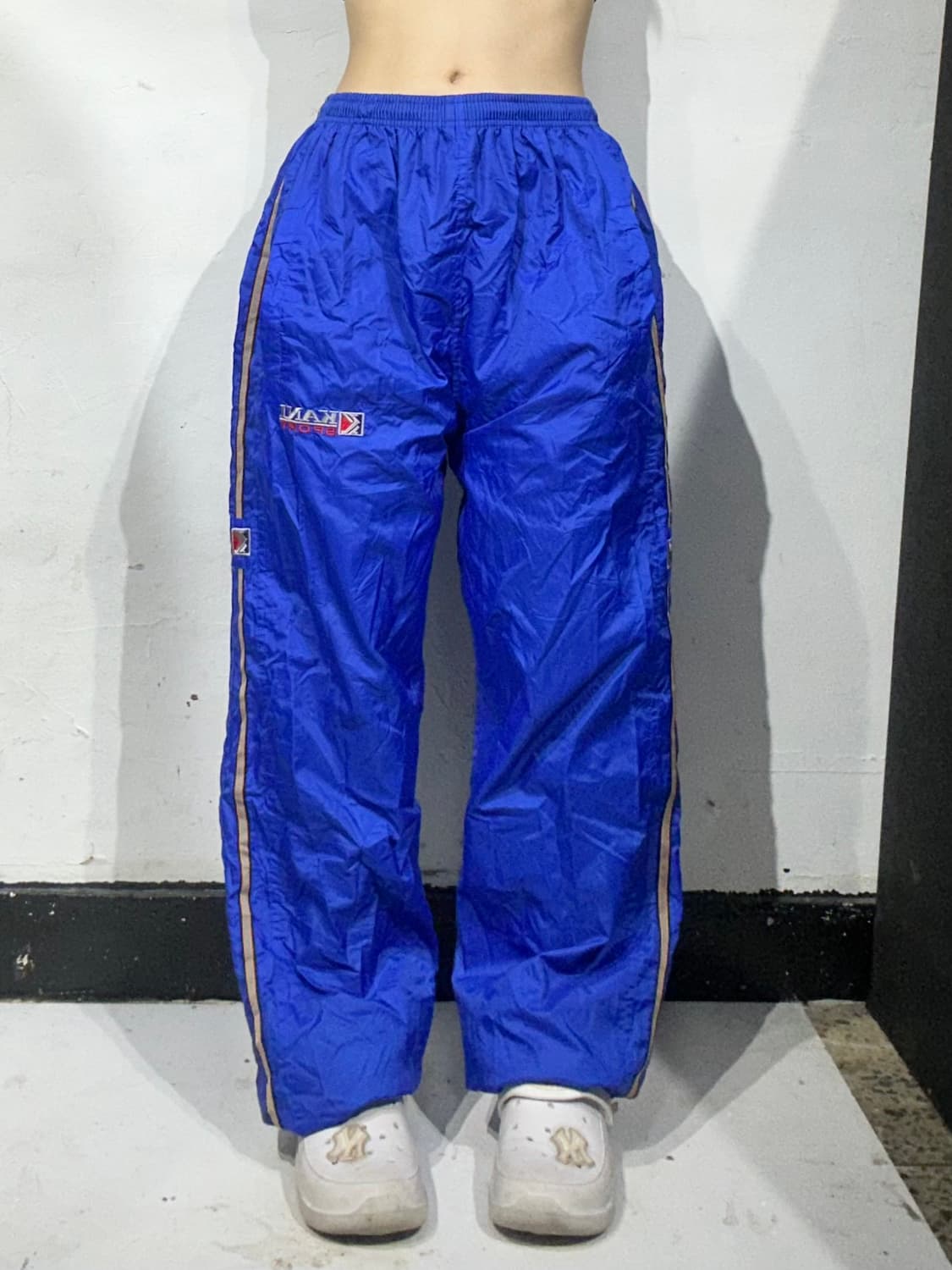 90s 칼카니 블루 올드스쿨 힙합 사이드 라인 와이드 트랙 팬츠 상품이미지2