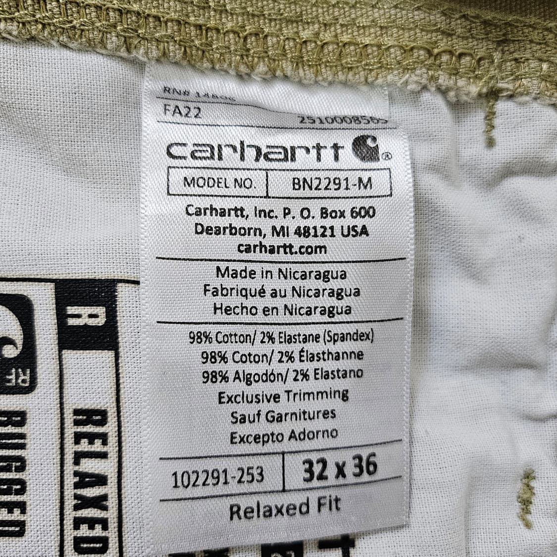 [32X36][칼하트] 러기드 플렉스®릴렉스핏 캔버스 워크 팬츠 상품이미지8