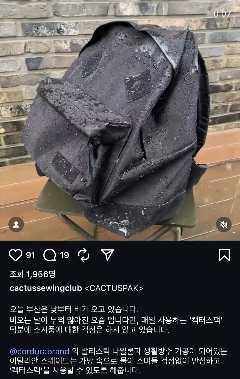 캑터스소잉클럽 캑터스팩 백팩 초반 블랙 데이팩  상품이미지3