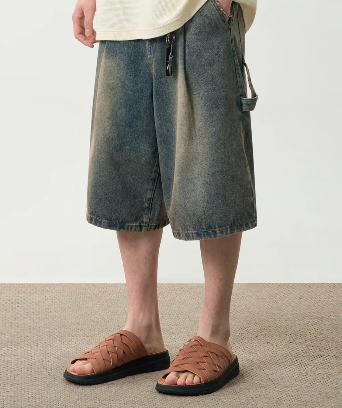 빈티지 워싱 카펜터 데님 버뮤다 팬츠 상품이미지1