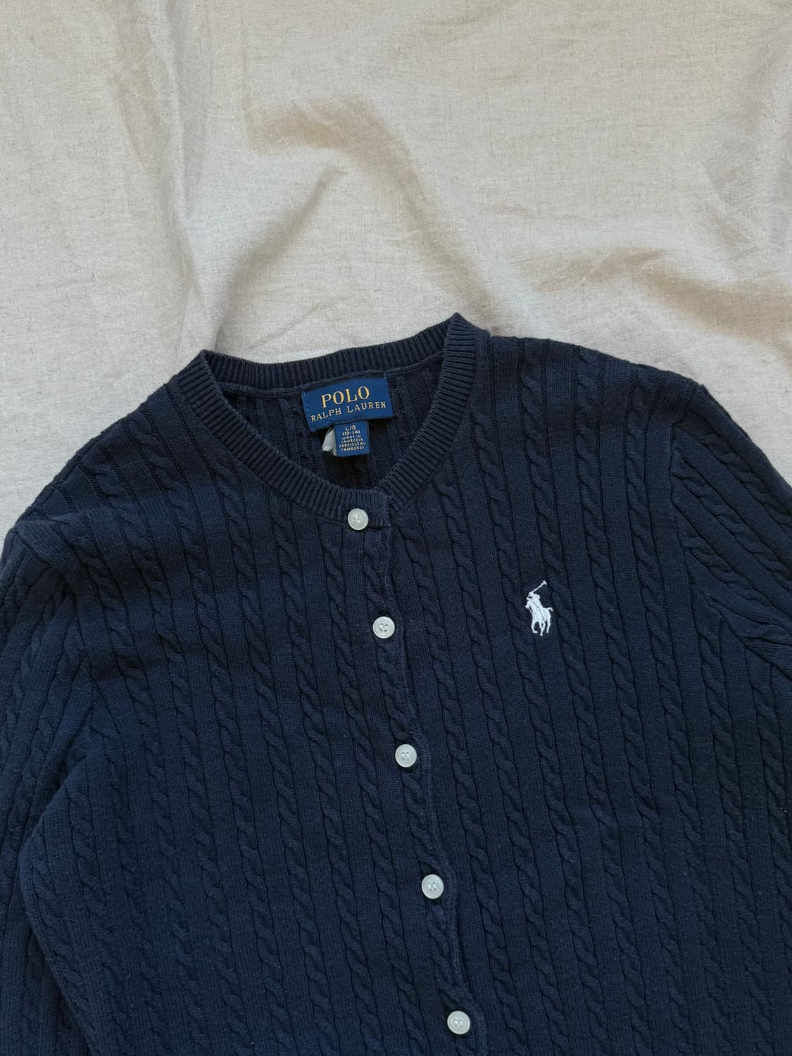 폴로 랄프로렌 포니 로고 케이블 니트 가디건 네이비 상품이미지5