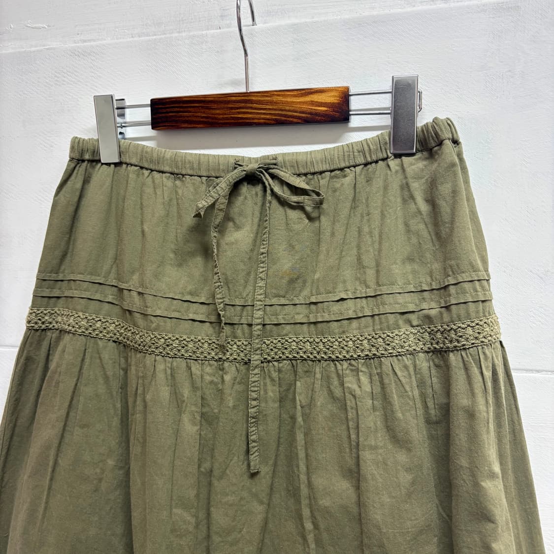 카키 캉캉 레이스 모리걸 코튼 미디 스커트 JPN 상품이미지2