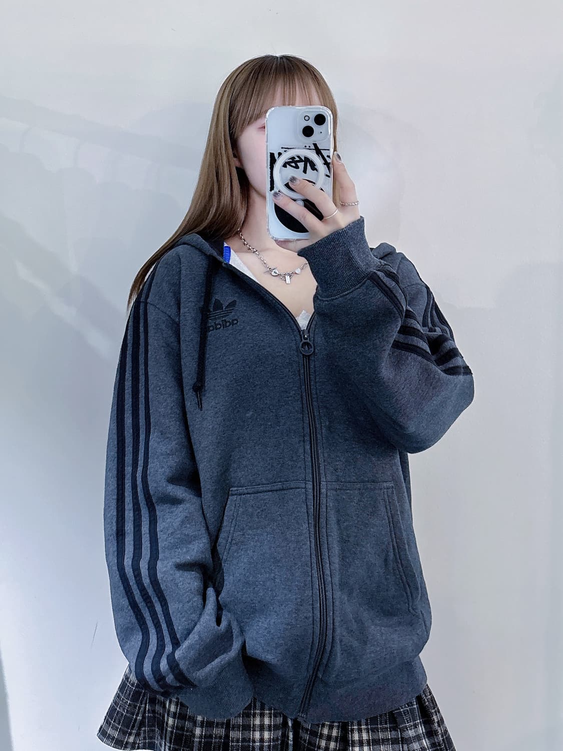 아디다스 그레이 삼선 후드집업 상품이미지2