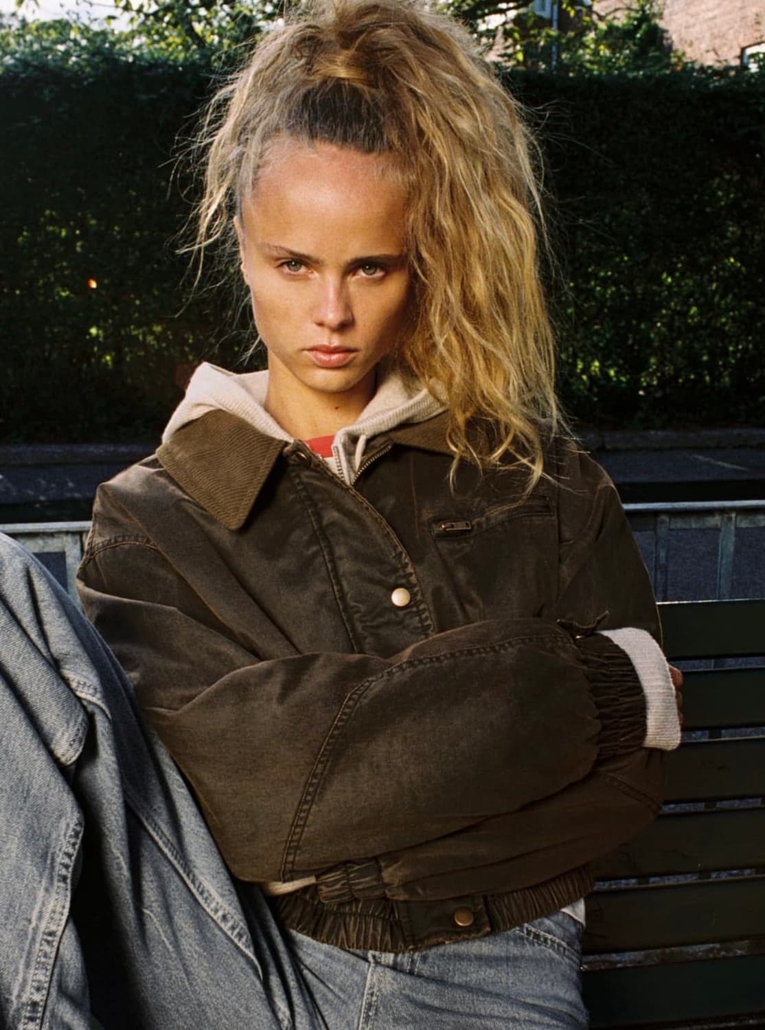 자라 코듀로이 칼라 왁스드 크롭 봄버 자켓 타바코 상품이미지4