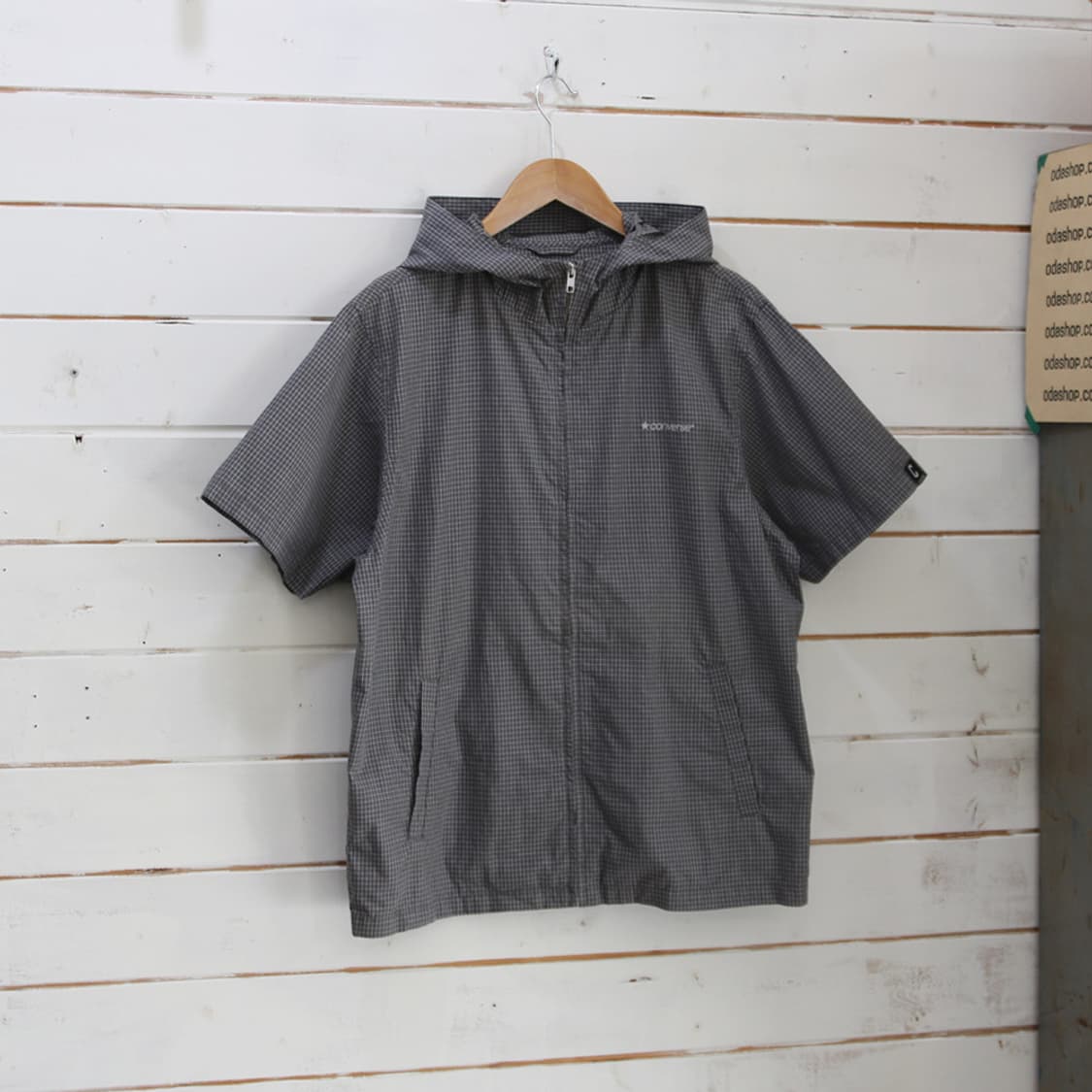 (착용컷) 컨버스 체크 반팔 후드 집업 자켓 (남성용 100) 상품이미지2