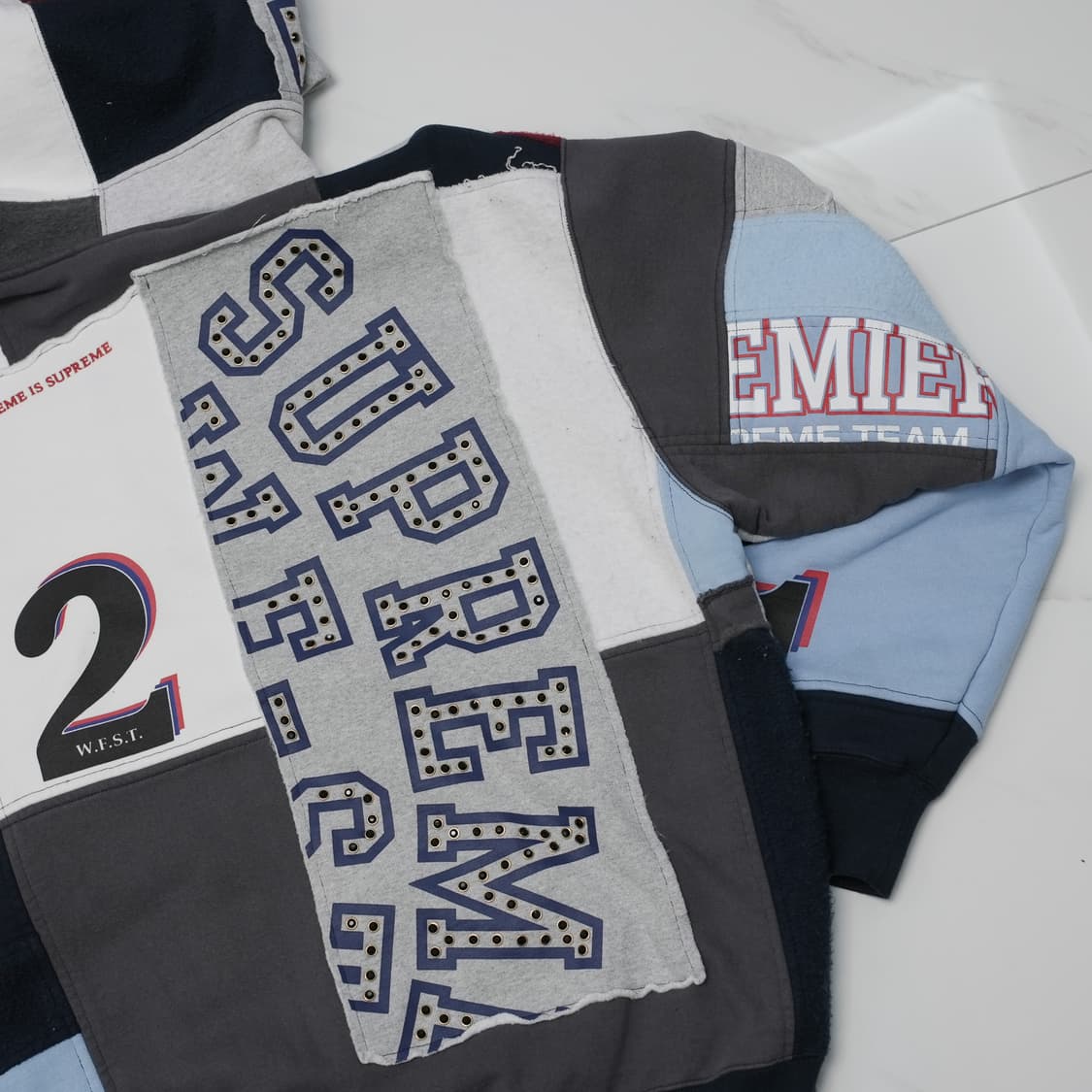 [L] 슈프림 패치워크 집업 후드 스웨트셔츠 네이비 상품이미지7