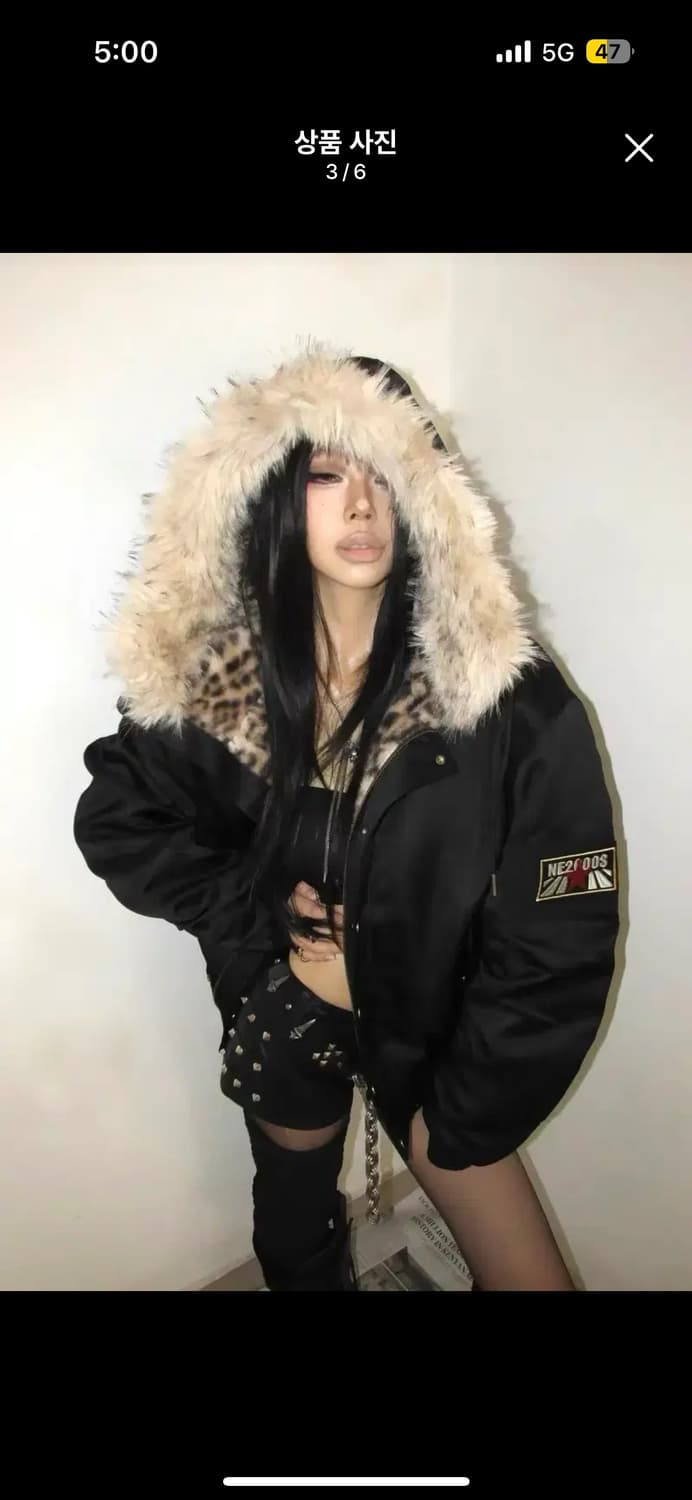 no e mosen 레오파드 크롭 후드 점퍼 상품이미지1