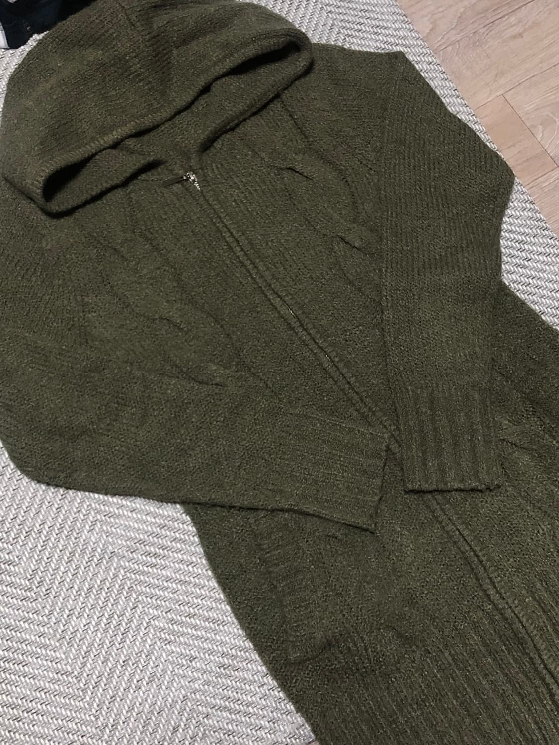 빈티지 카키 니트 후드 원피스 상품이미지1