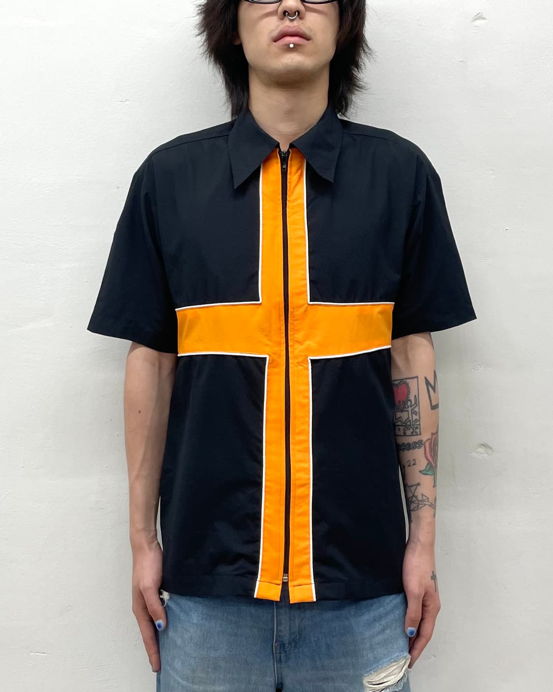 Orange Cross Zip-Up T-Shirt 상품이미지1