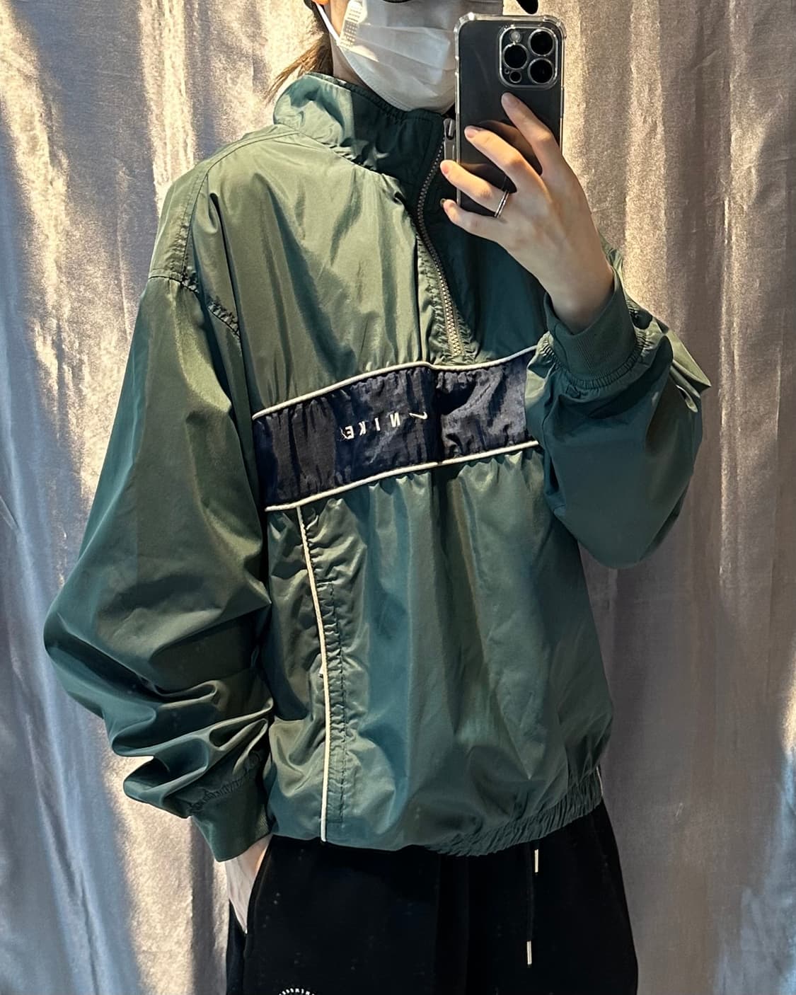 M 나이키 네이비 그린 배색 아노락 상품이미지1