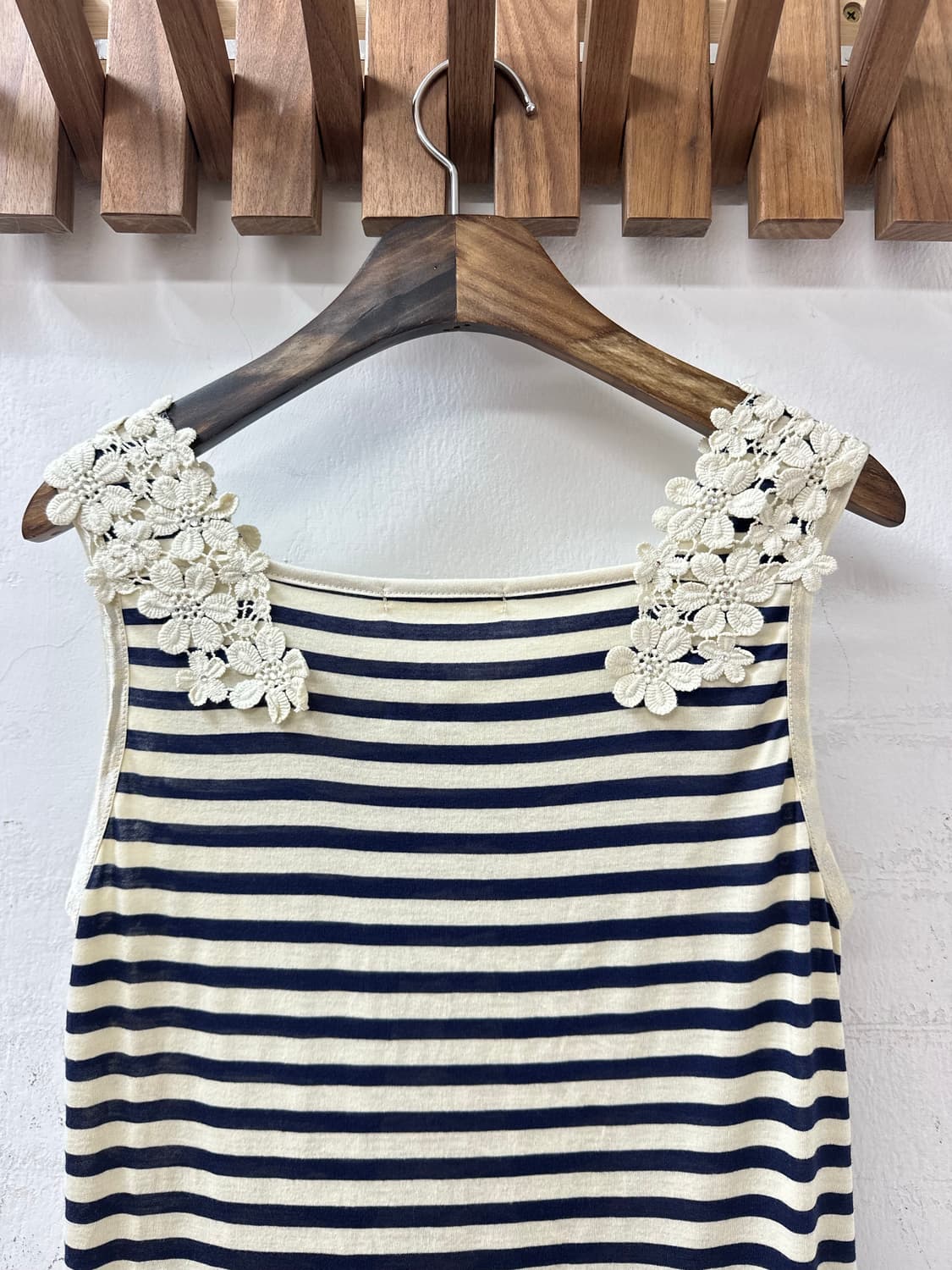 일본빈티지 Axes Femme 플라워 크로쉐 레이스 스트라이프 슬리브리스 상품이미지5