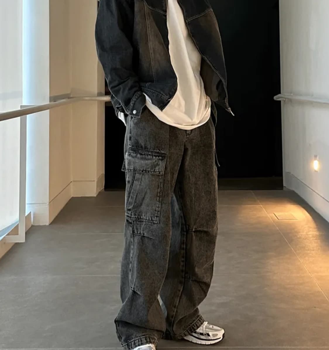 워싱 데님 카고 와이드 팬츠 상품이미지1