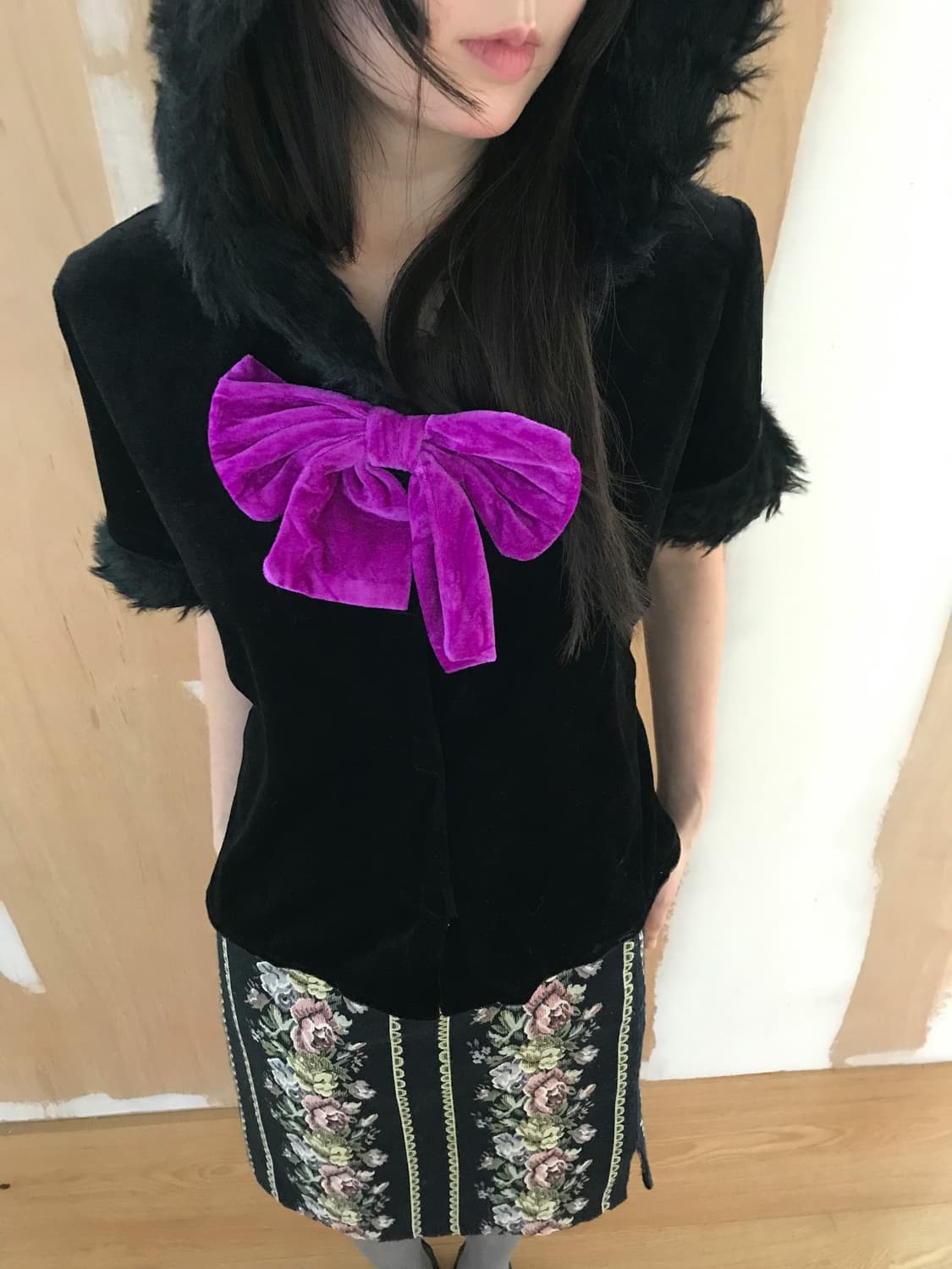 vintage velvet hood top 상품이미지6