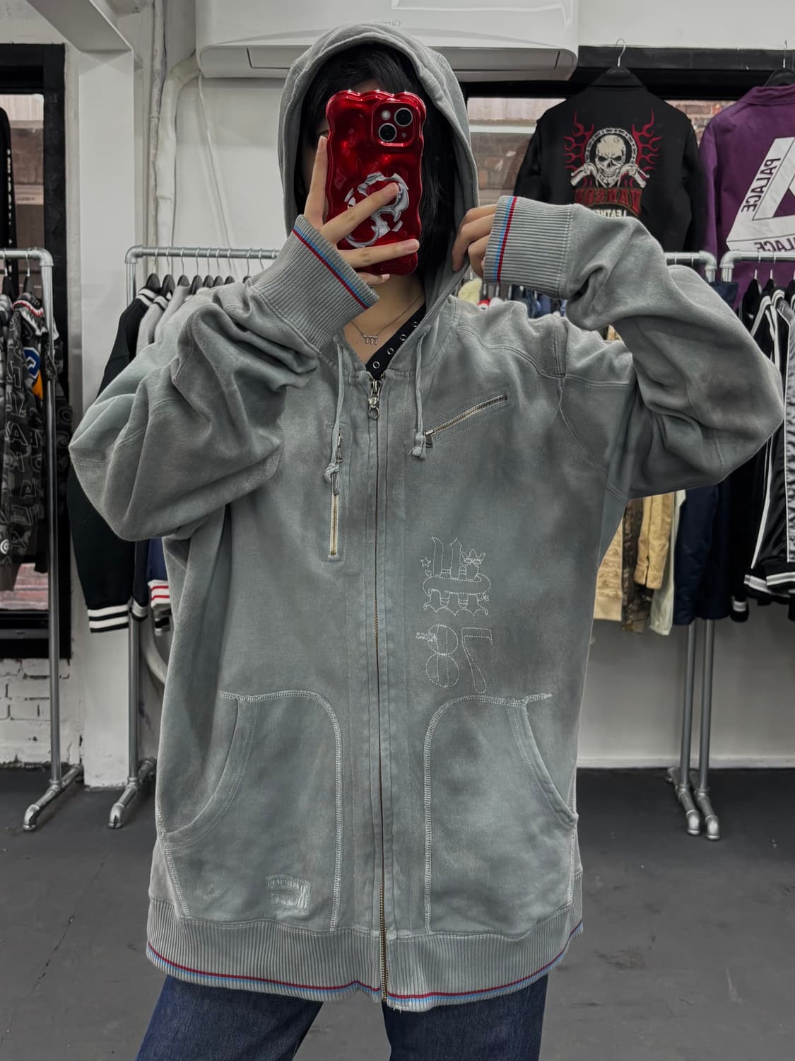 디젤 워시드 그레이 후드집업 상품이미지1