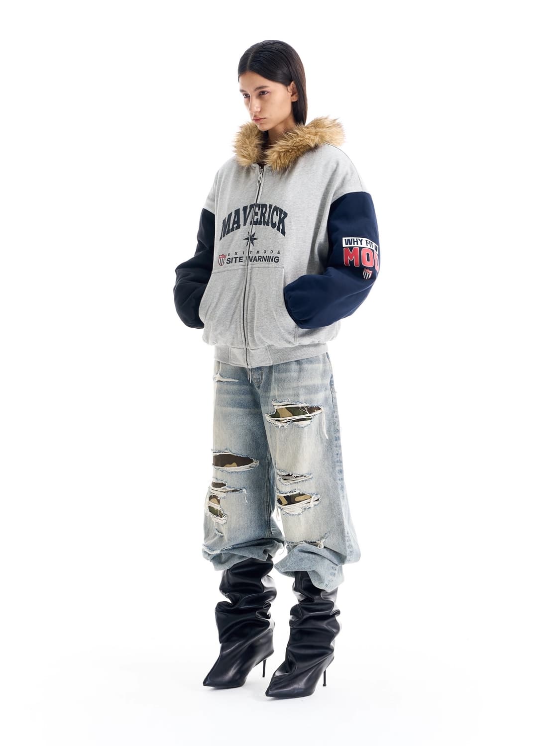 Maverick Logo Fleece Fur Hooded Jacket 상품이미지2