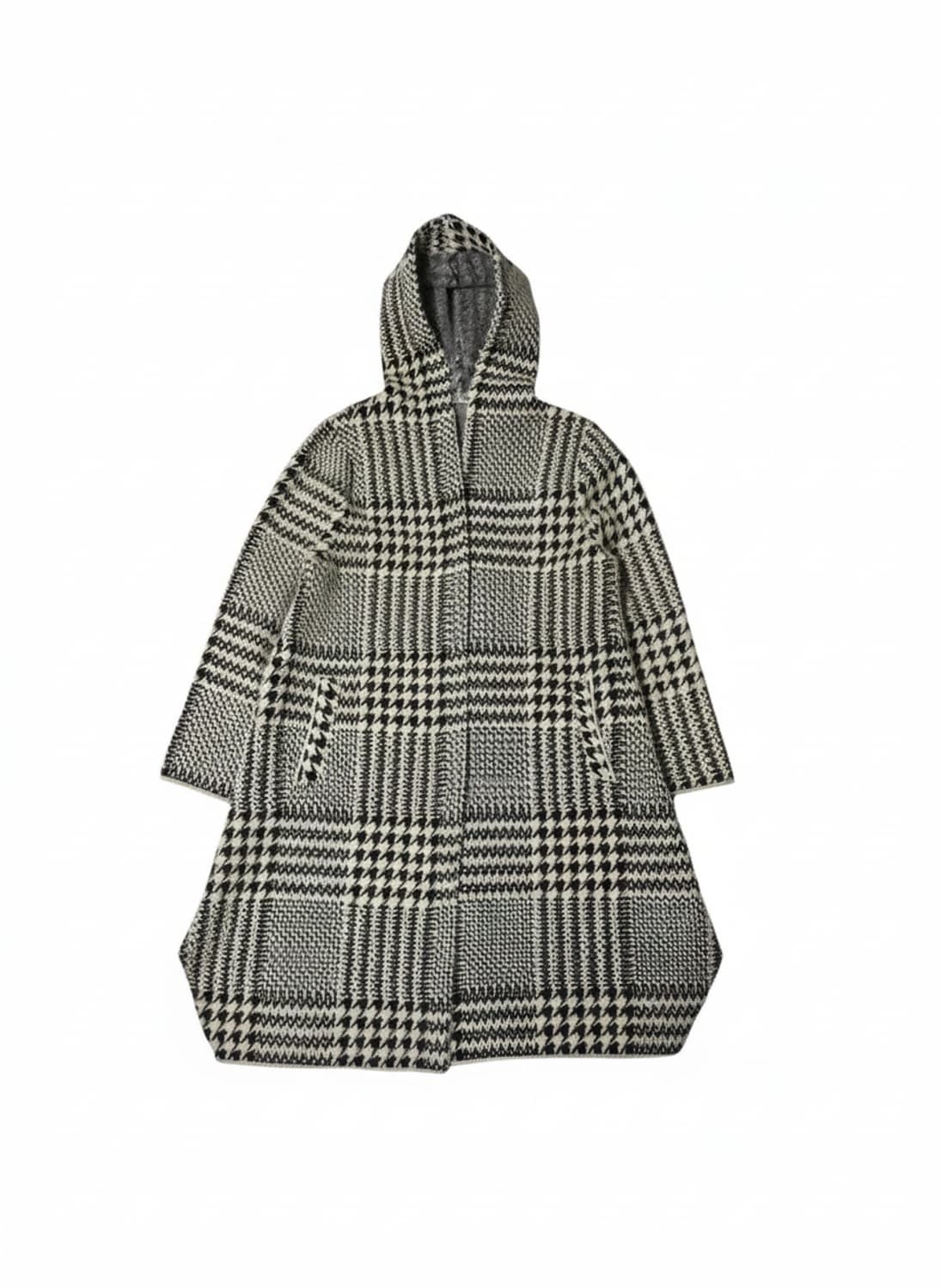 하운드투스 체크 후드 롱 울 코트 M 상품이미지5