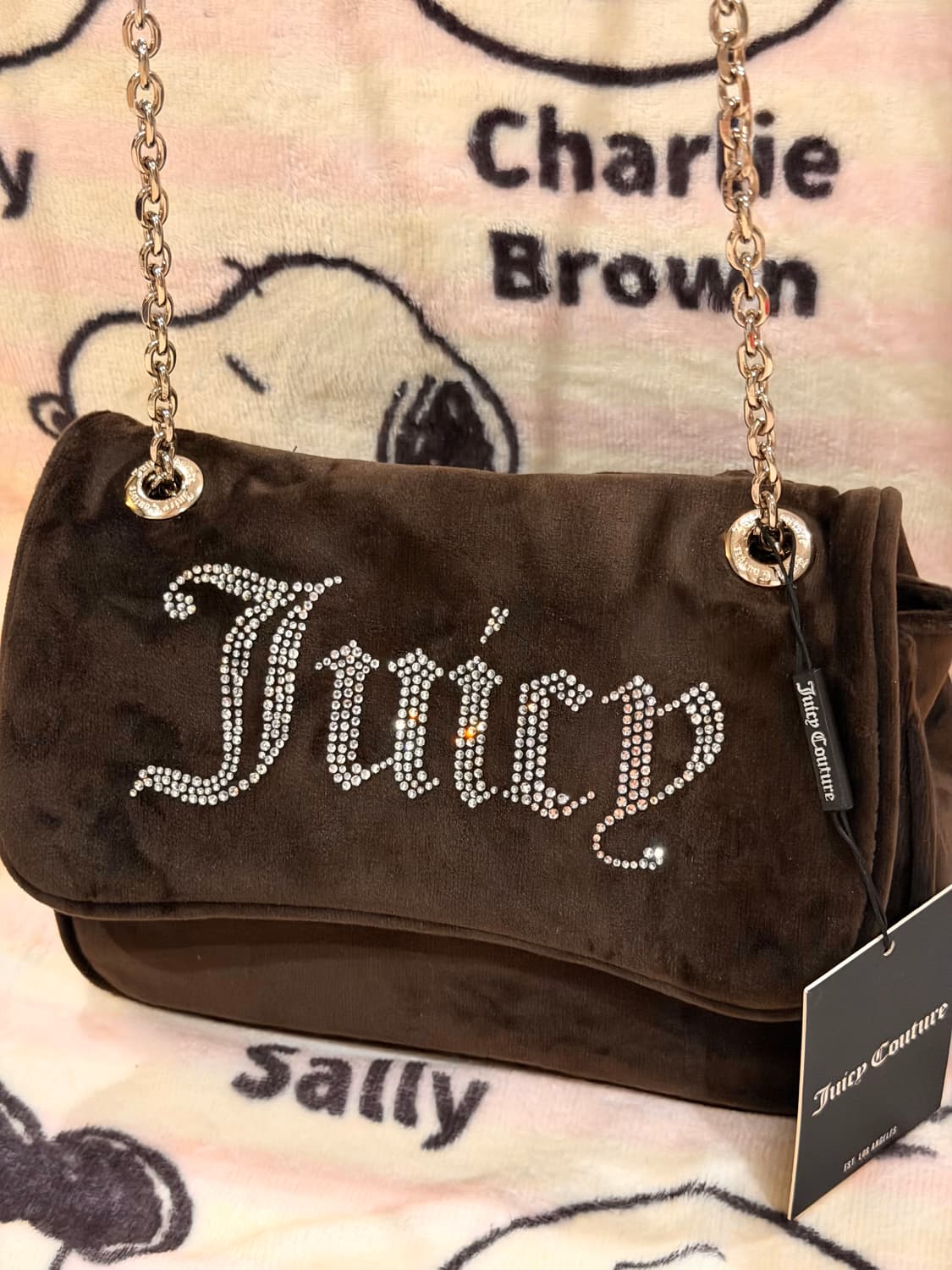 [신상✨프리뷰세일] 쥬시꾸뛰르 벨벳 스톤 체인 숄더백/크로스백 브라운 상품이미지2