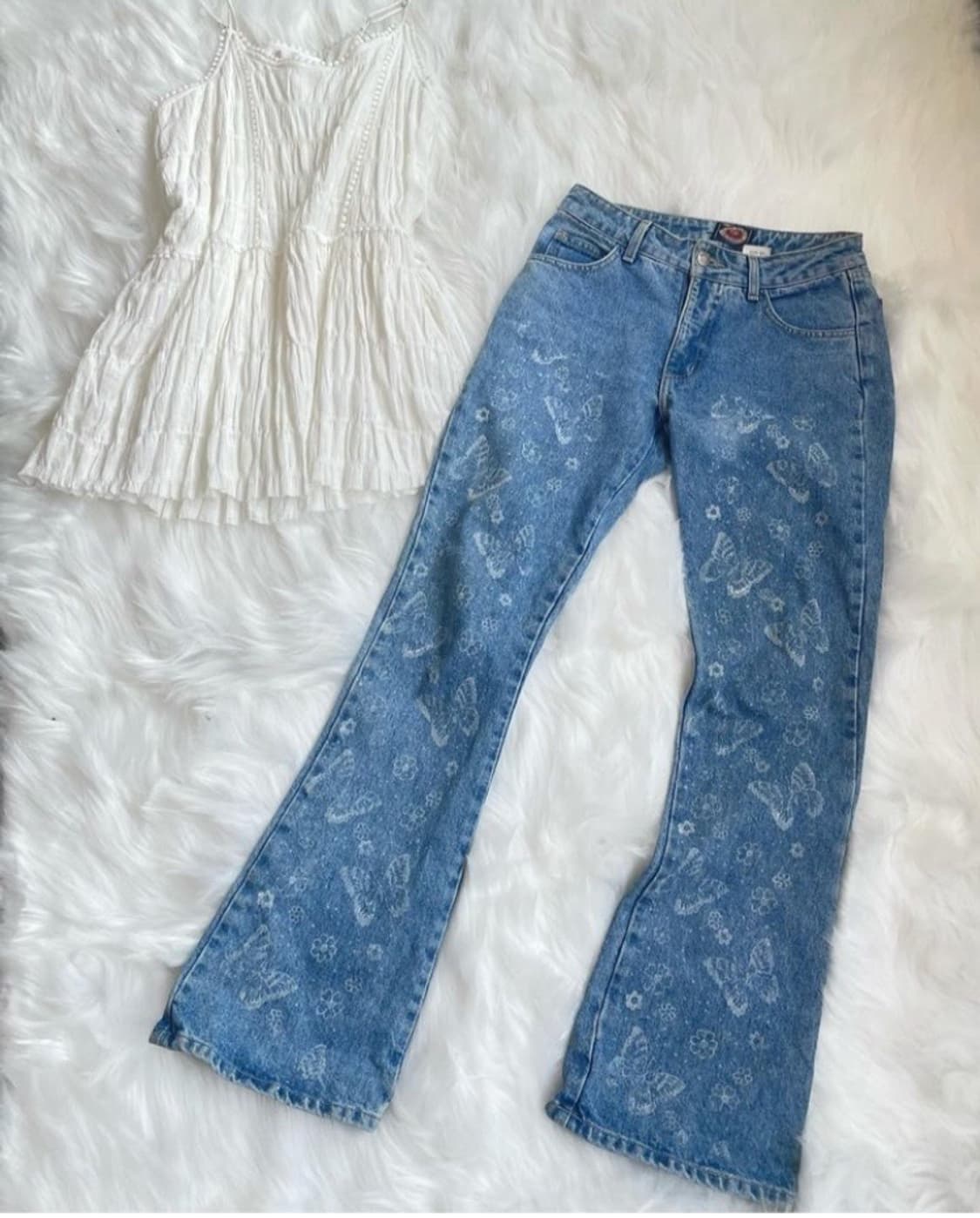 빈티지 나비 버터플라이 보헤미안 페어리 부츠컷 데님 팬츠 상품이미지1