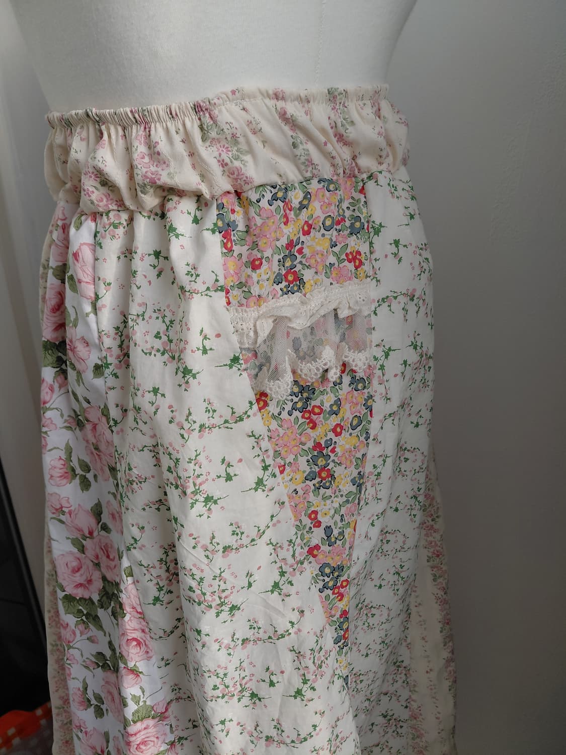 [핸드메이드 새상품] 빈티지 플라워 체크 패치워크 롱 스커트 상품이미지6