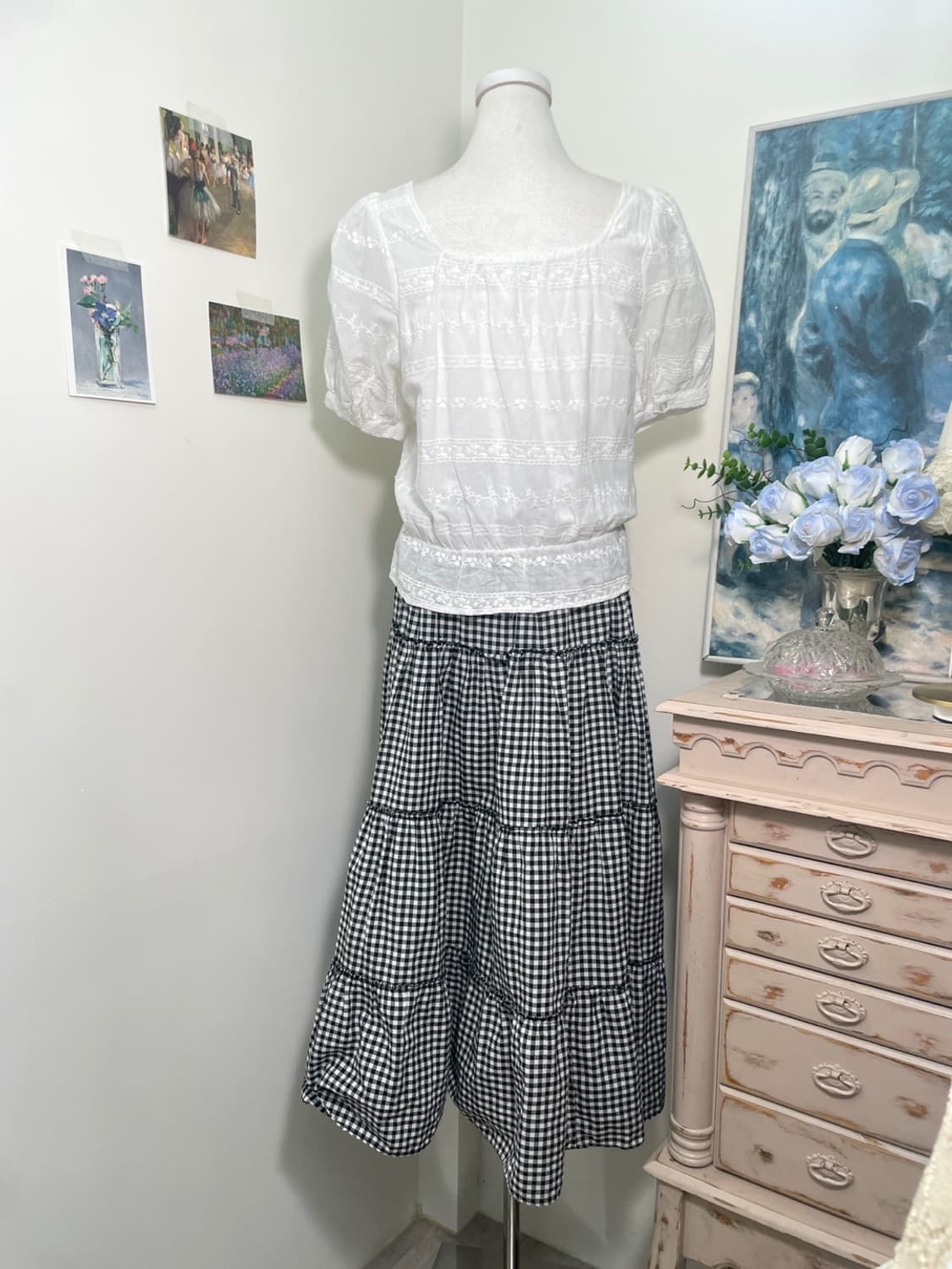 black gingham check long banding skirt 상품이미지8