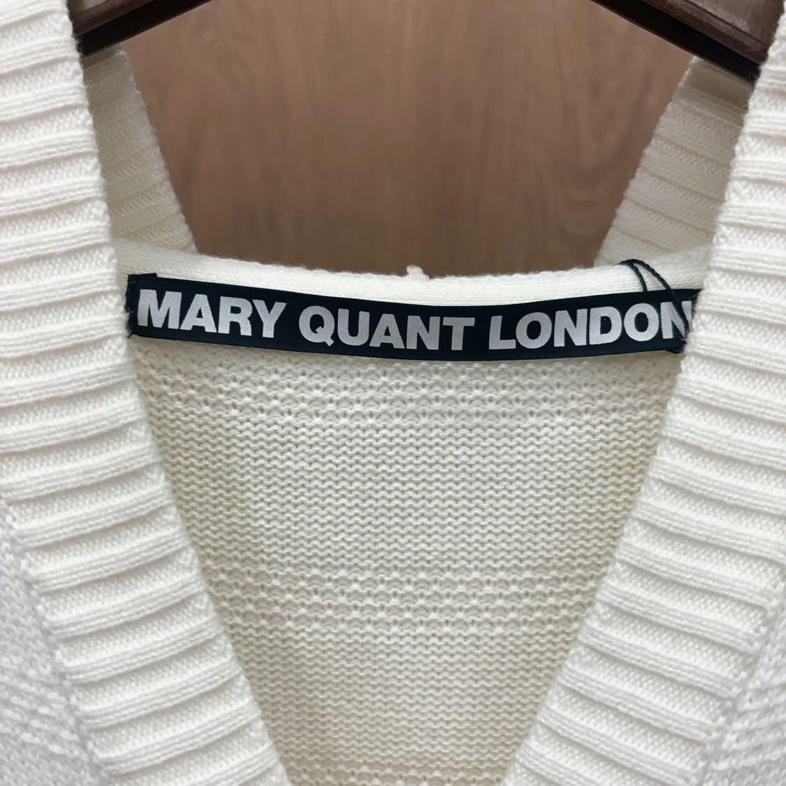 메리퀀트 런던 후드 니트 가디건 스트라이프 레이스 조직 디테일 화이트 상품이미지7