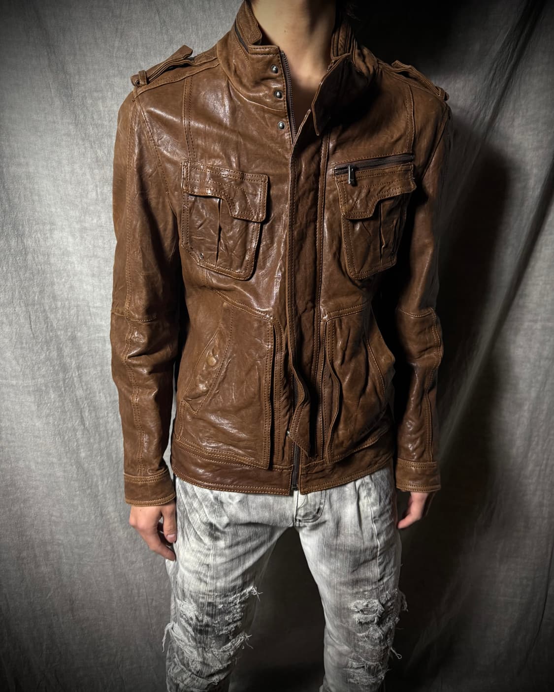 Lamb Leather Military Jacket  상품이미지1