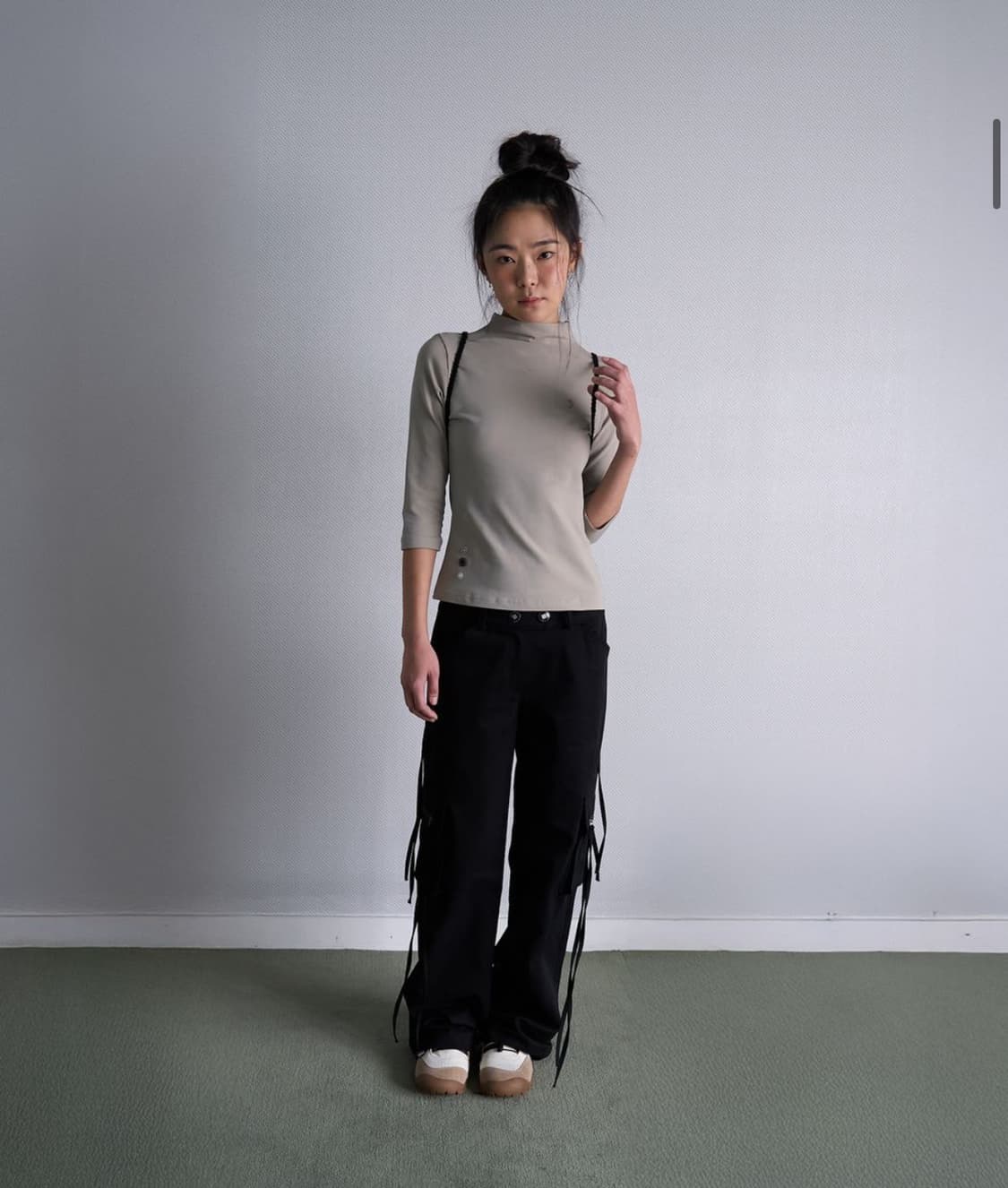 시오 하프 넥 카프리 슬리브 탑 [베이지] 상품이미지2