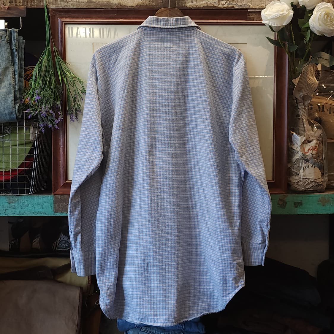 60s 프랑스 워크셔츠 스카이 블루 롱 튜닉 셔츠 프렌치 셔츠 L 상품이미지2