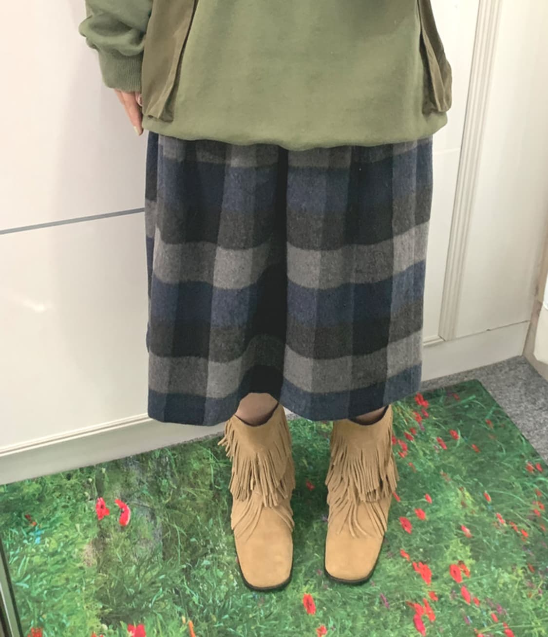 JPY)Wool banding checked midi skirt 상품이미지6