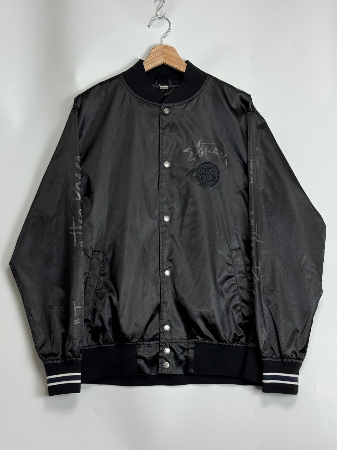 00s 올드 스투시 빈티지 사틴 블루종 봄버 바람막이 자켓 L 상품이미지1