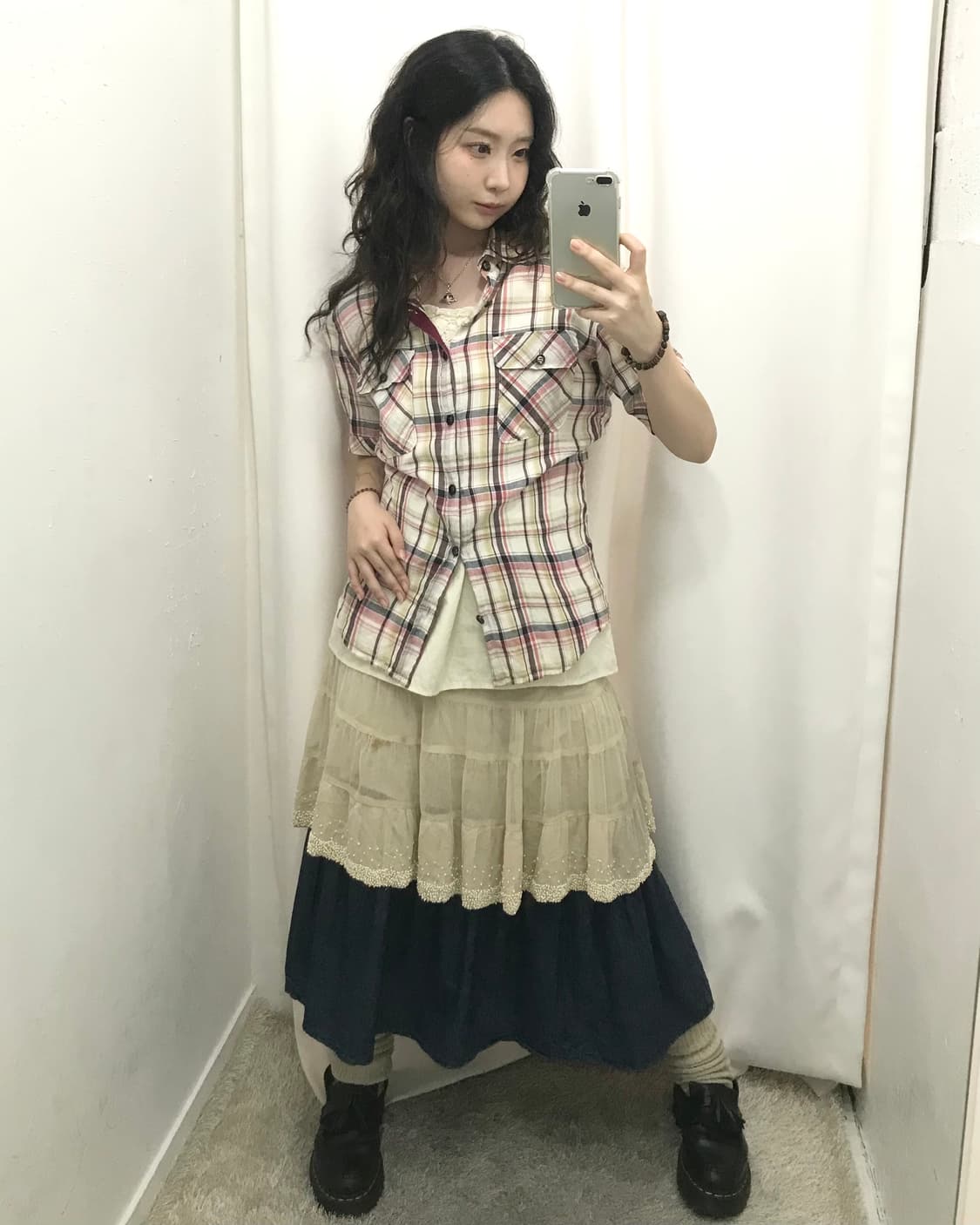 체크 셔츠 레이어드 코디 세트 ☁️ 상품이미지1