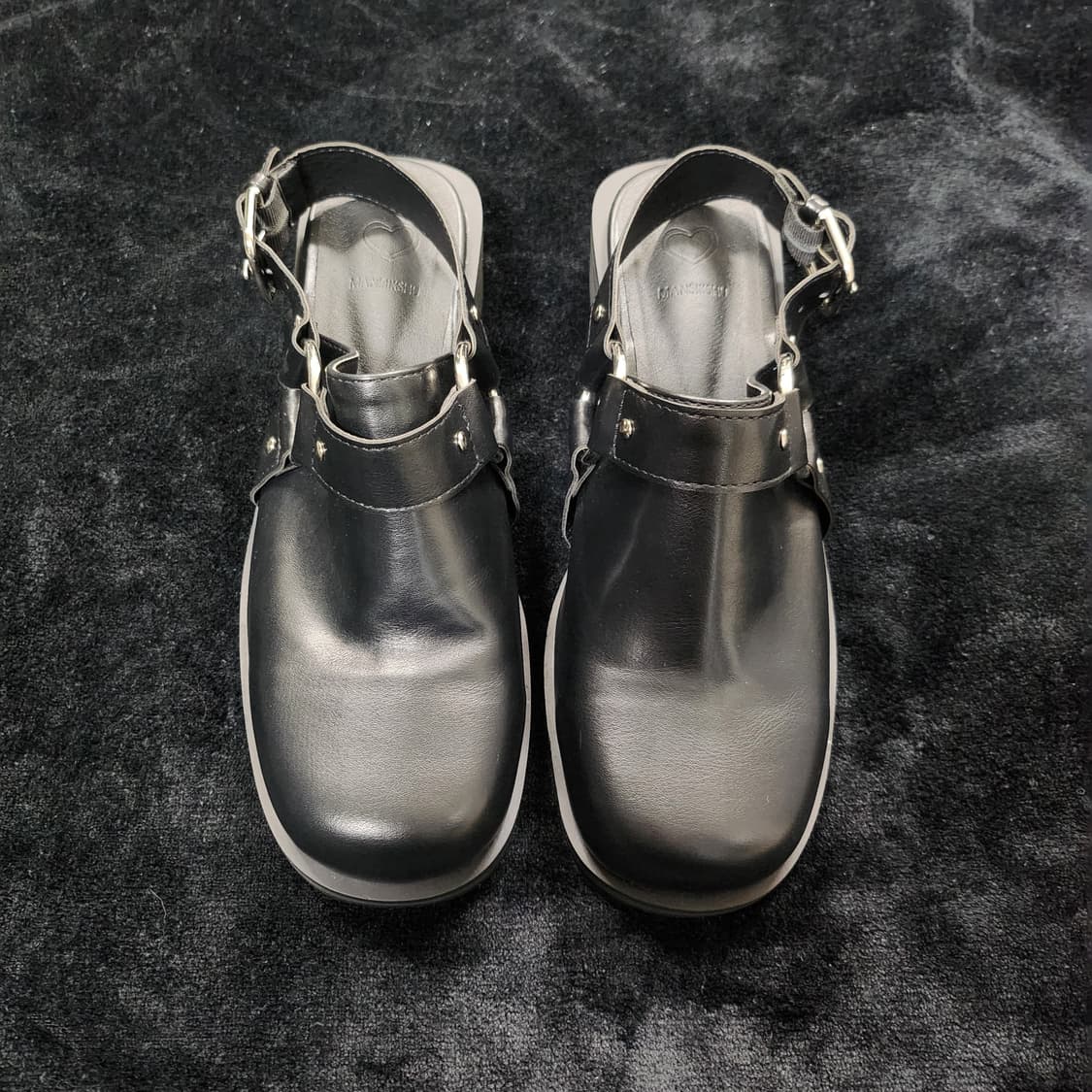 블랙 레더 버클 뮬 샌들 슬링백 로퍼 스트랩 슈즈(245) 상품이미지2