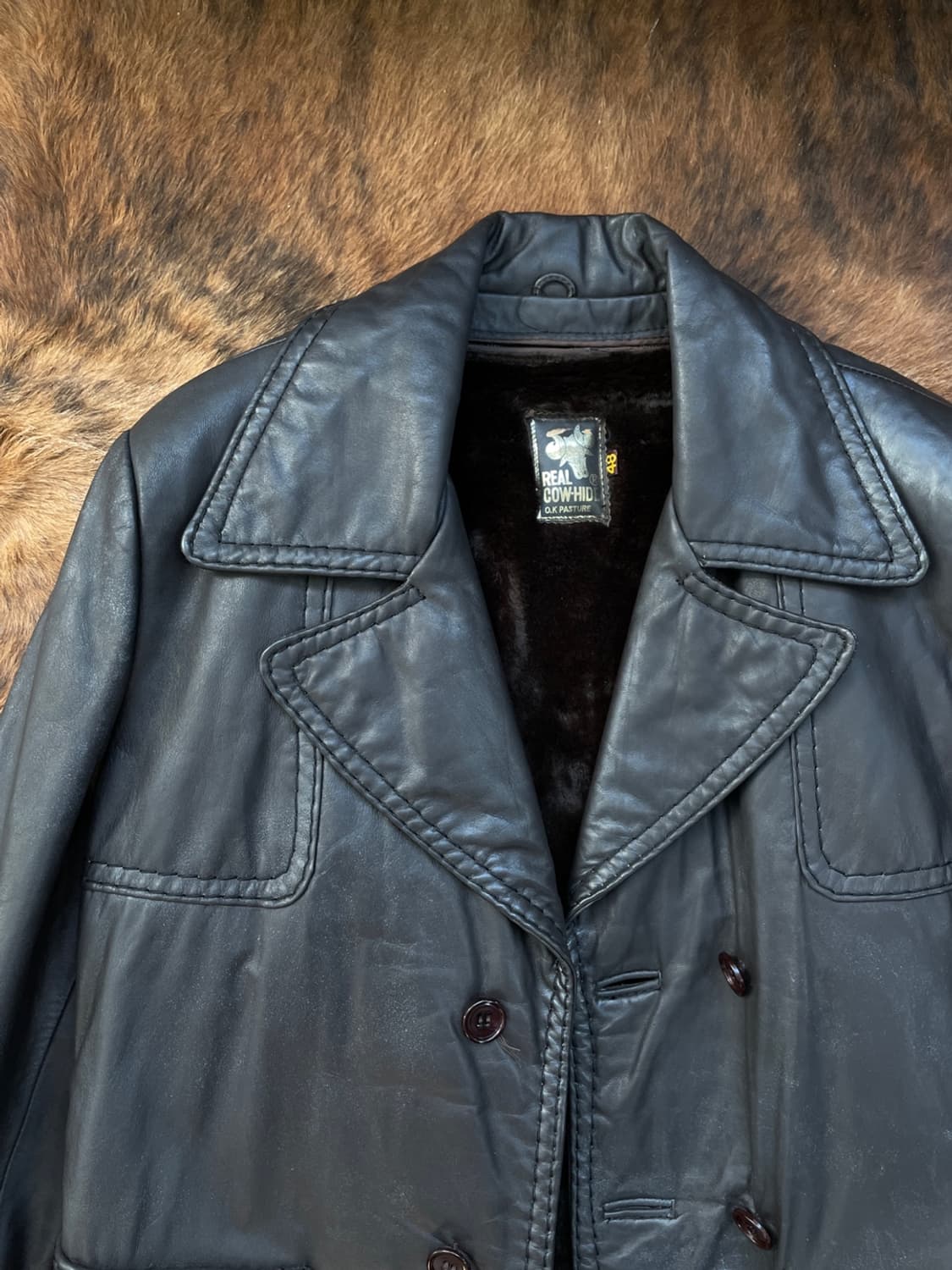 빈티지 더블 레더 코트 상품이미지4