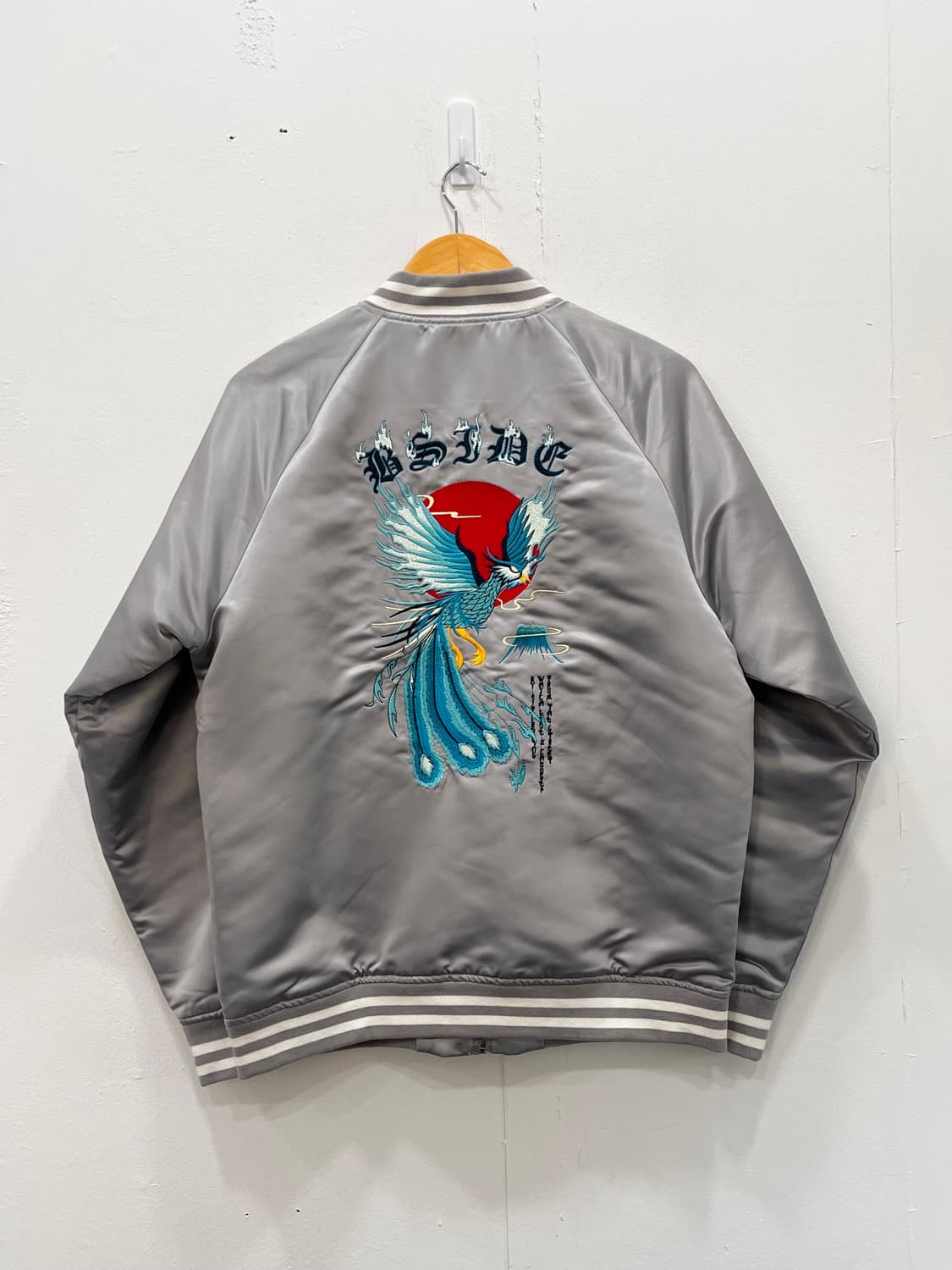 VIntage 스카잔 새틴 바시티 자켓 블루종 L 실버 상품이미지3