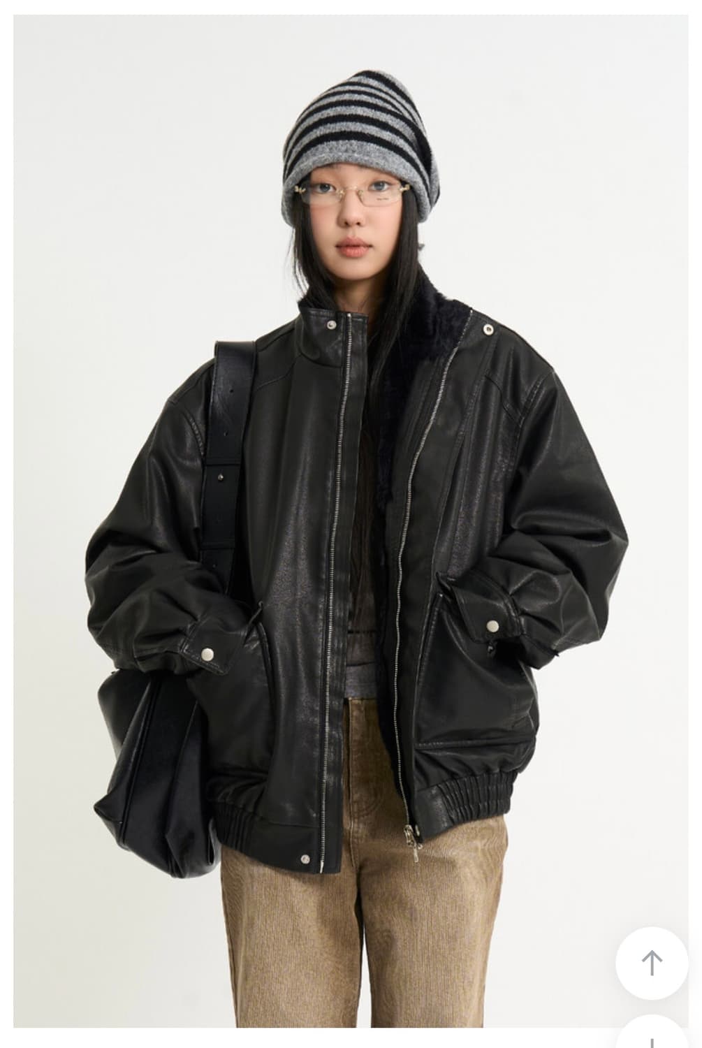 라우코하우스 퍼 라이딩 레더 블루종 점퍼 블랙 상품이미지2