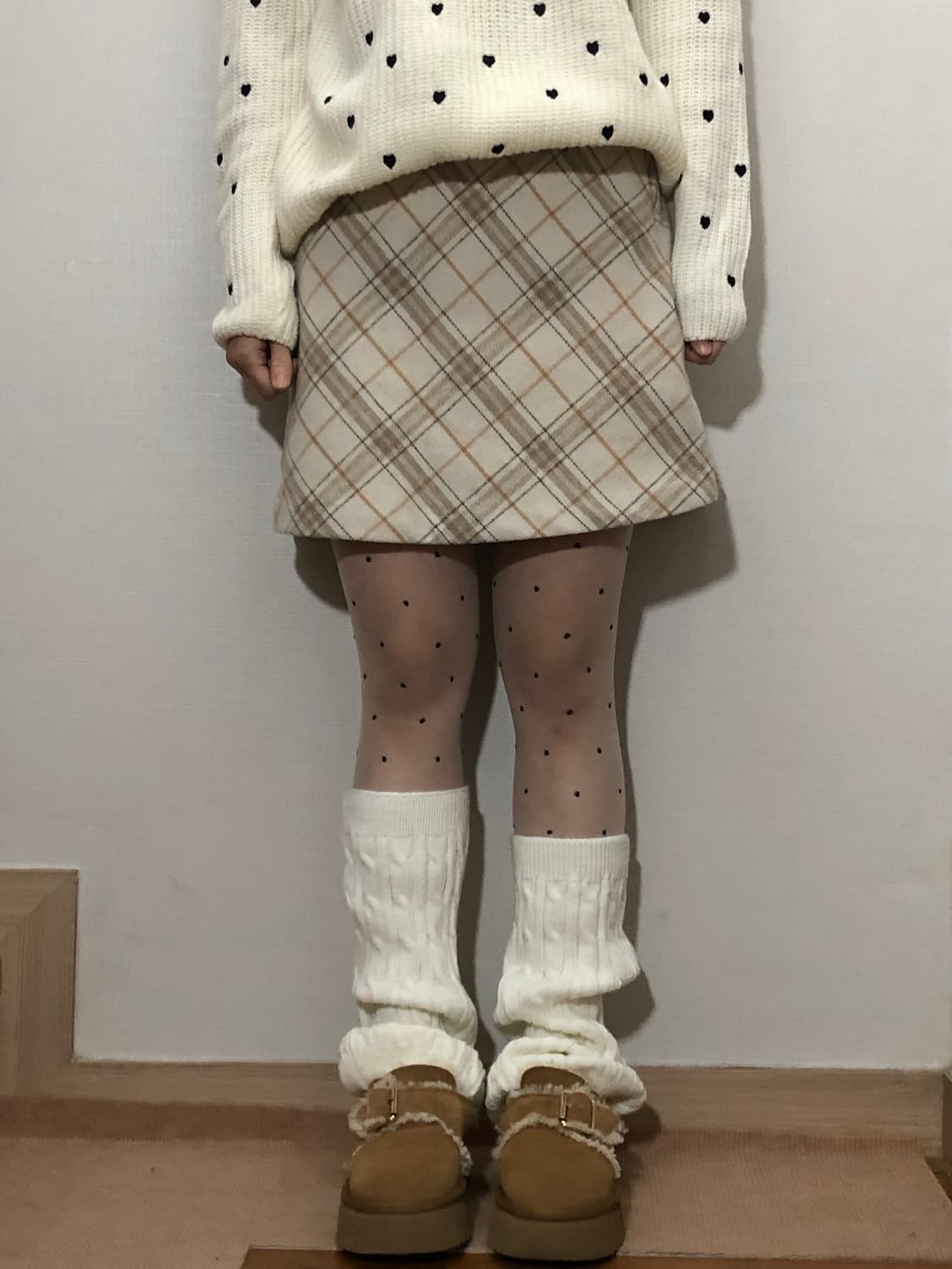 빈티지 베이지 체크 패턴 미니 스커트 상품이미지1