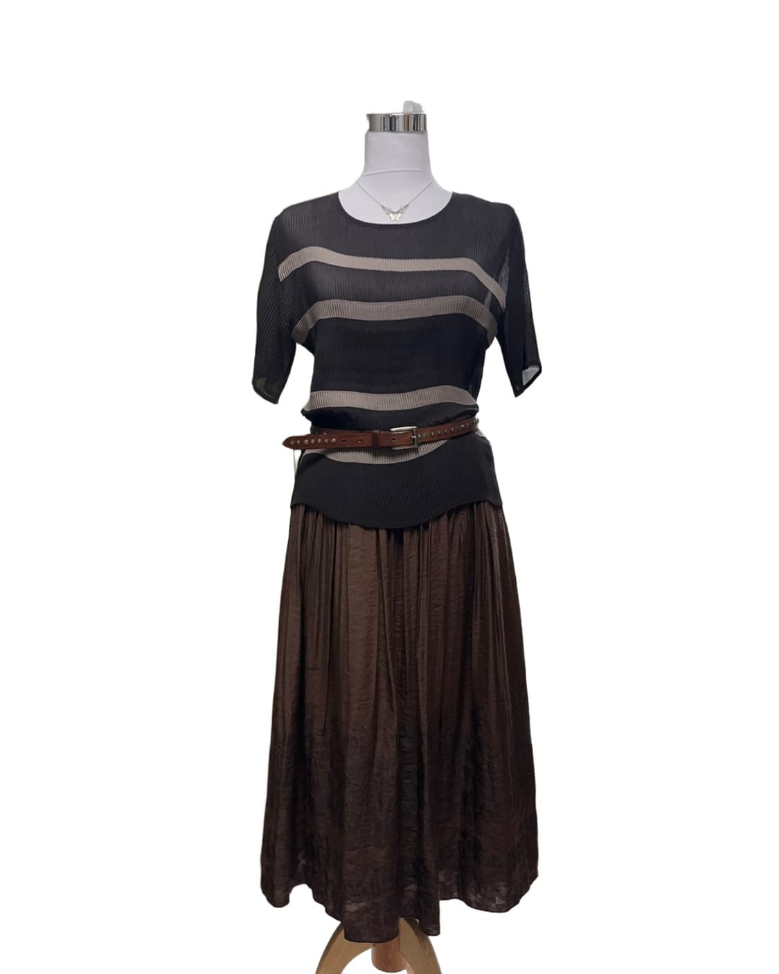 Brown stitchwork skirt 상품이미지6