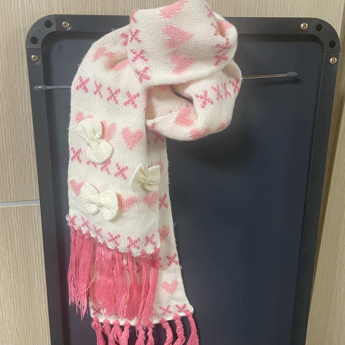 가격제안 해주세요!모리노가토 빈티지 허쉬허쉬 핑크 하트 패턴 리본 목도리 상품이미지1