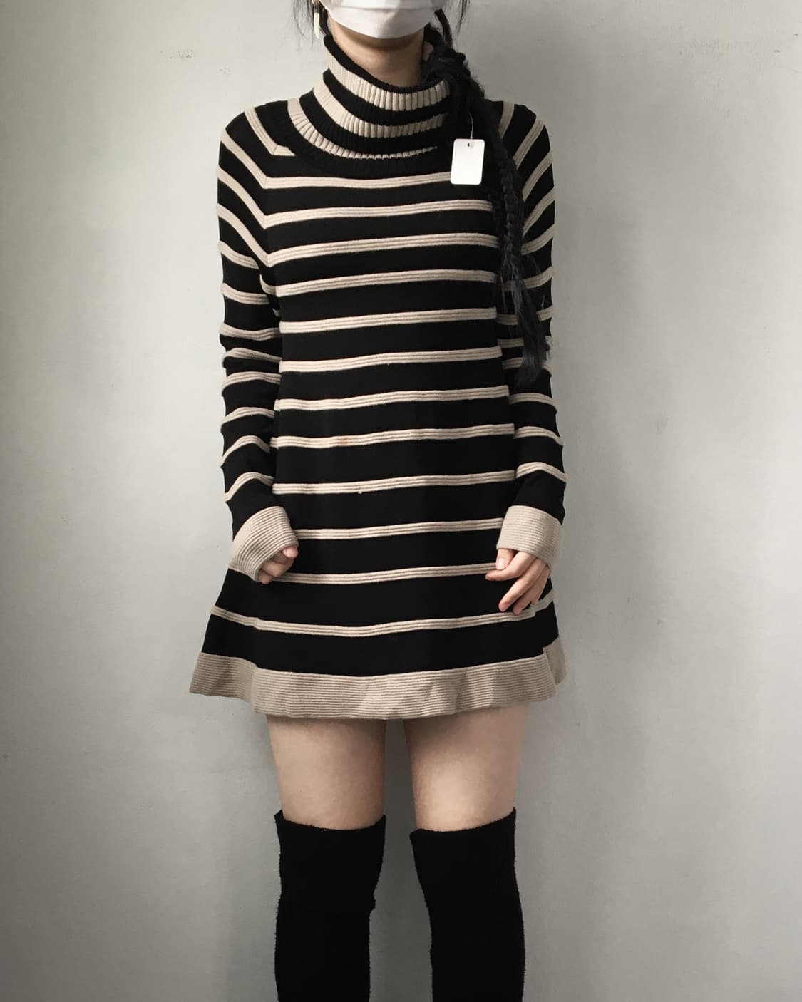 Button point high neck stripe pattern kn 상품이미지6