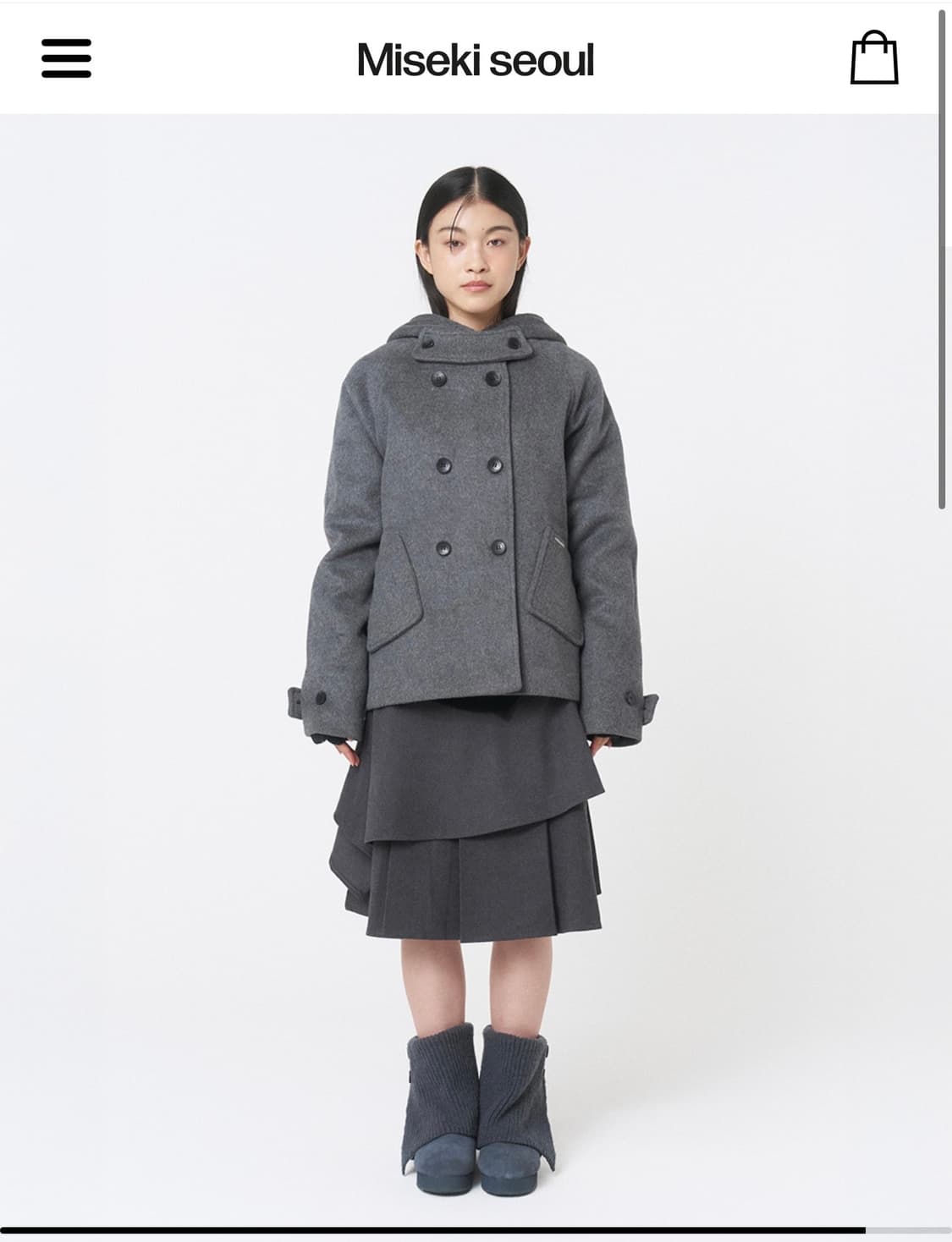 MISEKI SEOUL 미세키서울 후드 더블 버튼 코트 차콜 상품이미지1