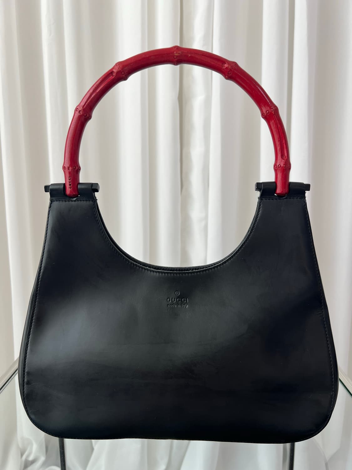 구찌 x 톰포드 블랙 레더 뱀부 핸들 호보백 상품이미지3