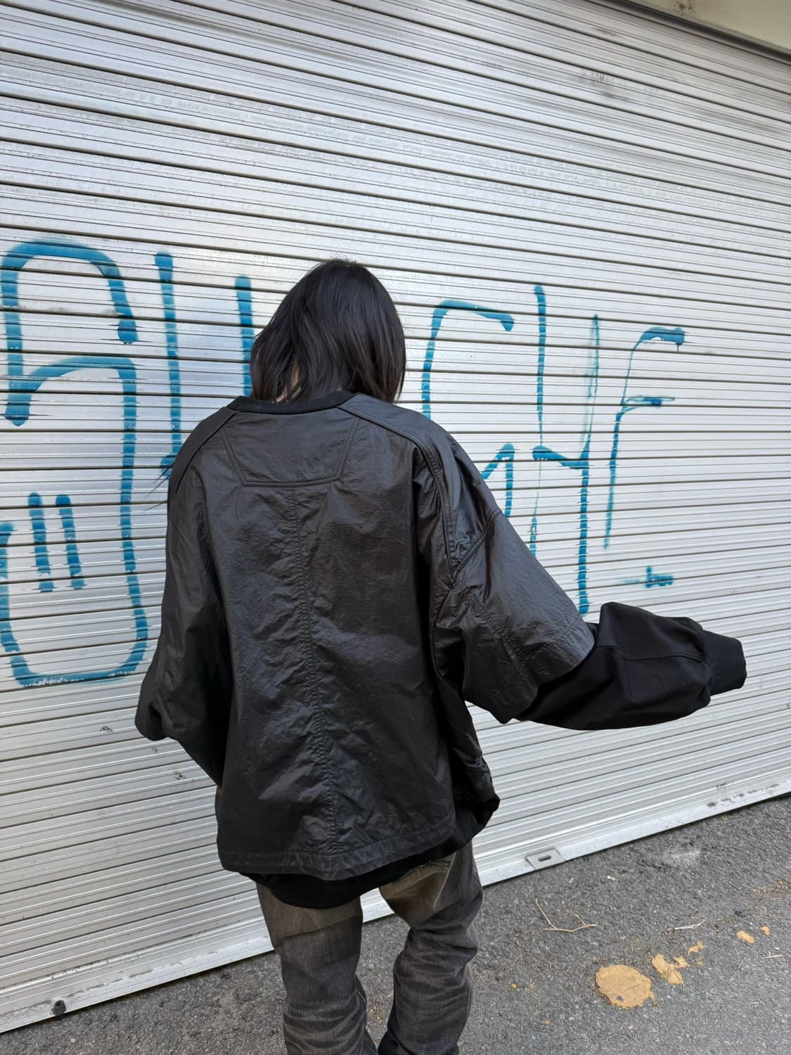 준지 블랙 나일론 레이어드 스웻셔츠 상품이미지2