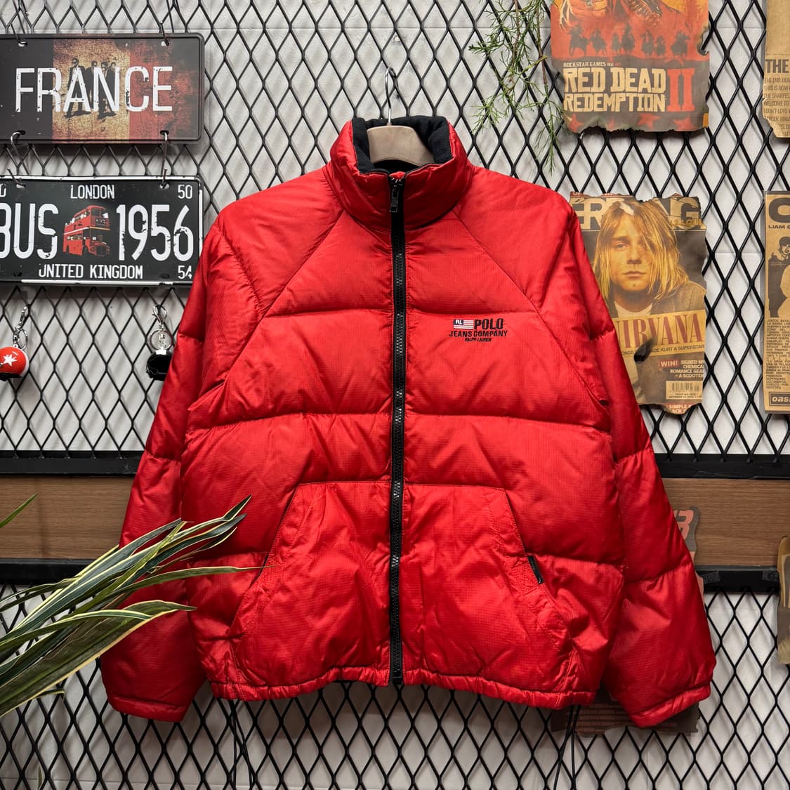 90s 폴로 랄프로렌 진스 다운 패딩 자켓 레글런 핏 레드 상품이미지1