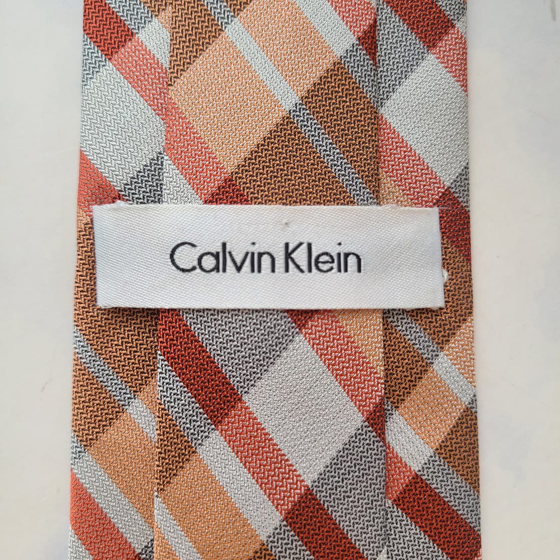 캘빈클라인 실크 오렌지 체크 패턴 넥타이 7.7cm A등급 E705 상품이미지6
