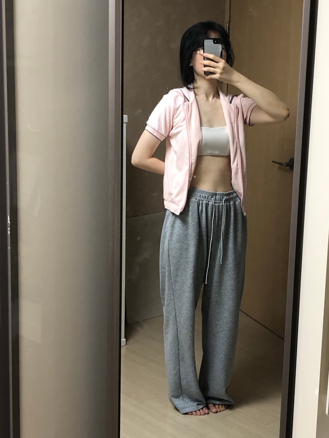 XS 딸기우유 핑크 테리 푸마 반팔 져지 후드집업 자켓 빈티지 푸마 상품이미지4
